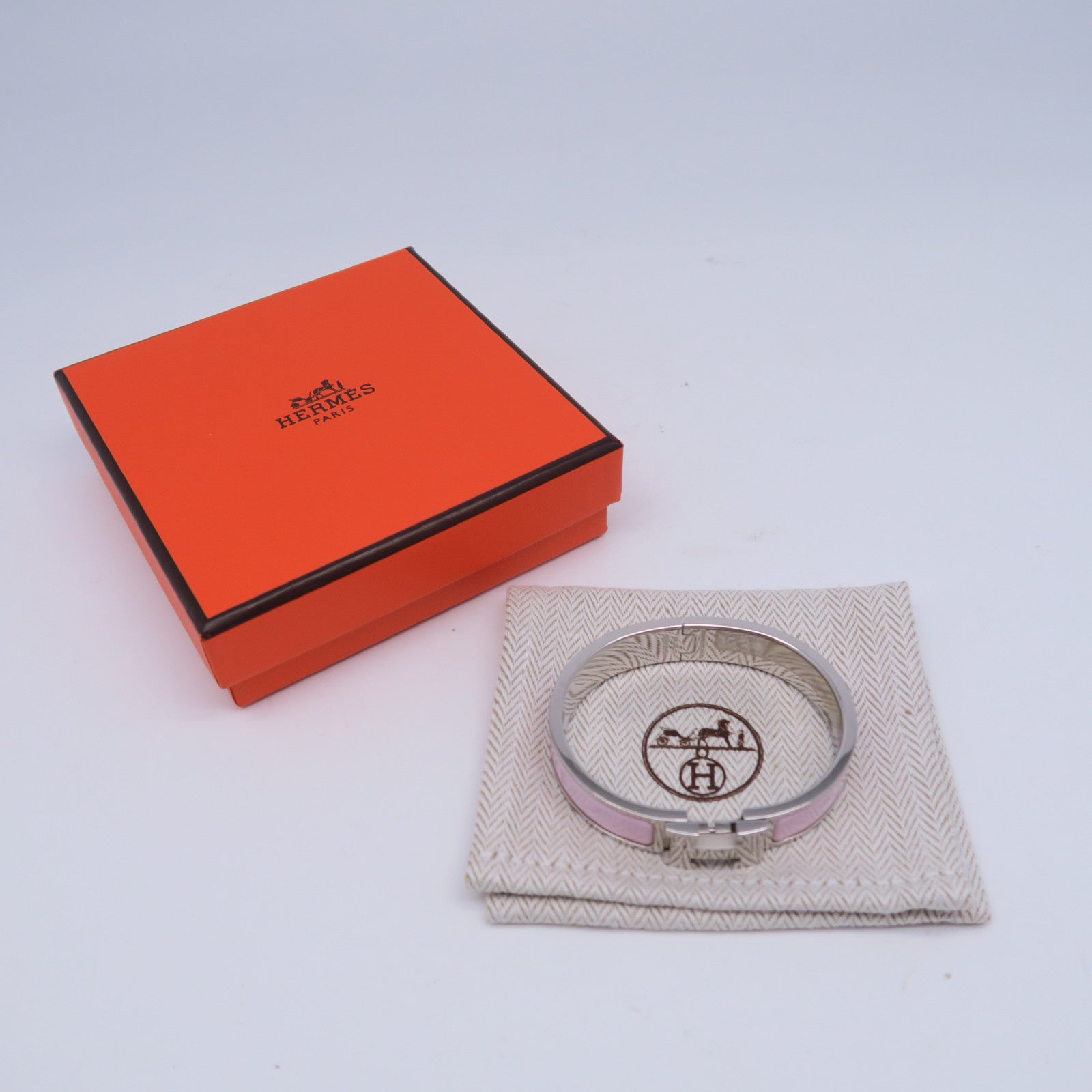 HERMES 金屬Clic H Bracelet手鐲粉紅色/銀色