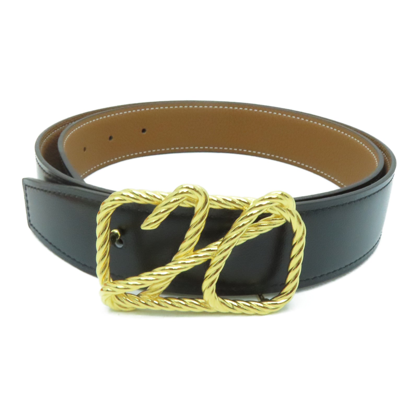 HERMES 【激減優惠】Togo皮革85cm Belt金扣皮帶黑色啡色