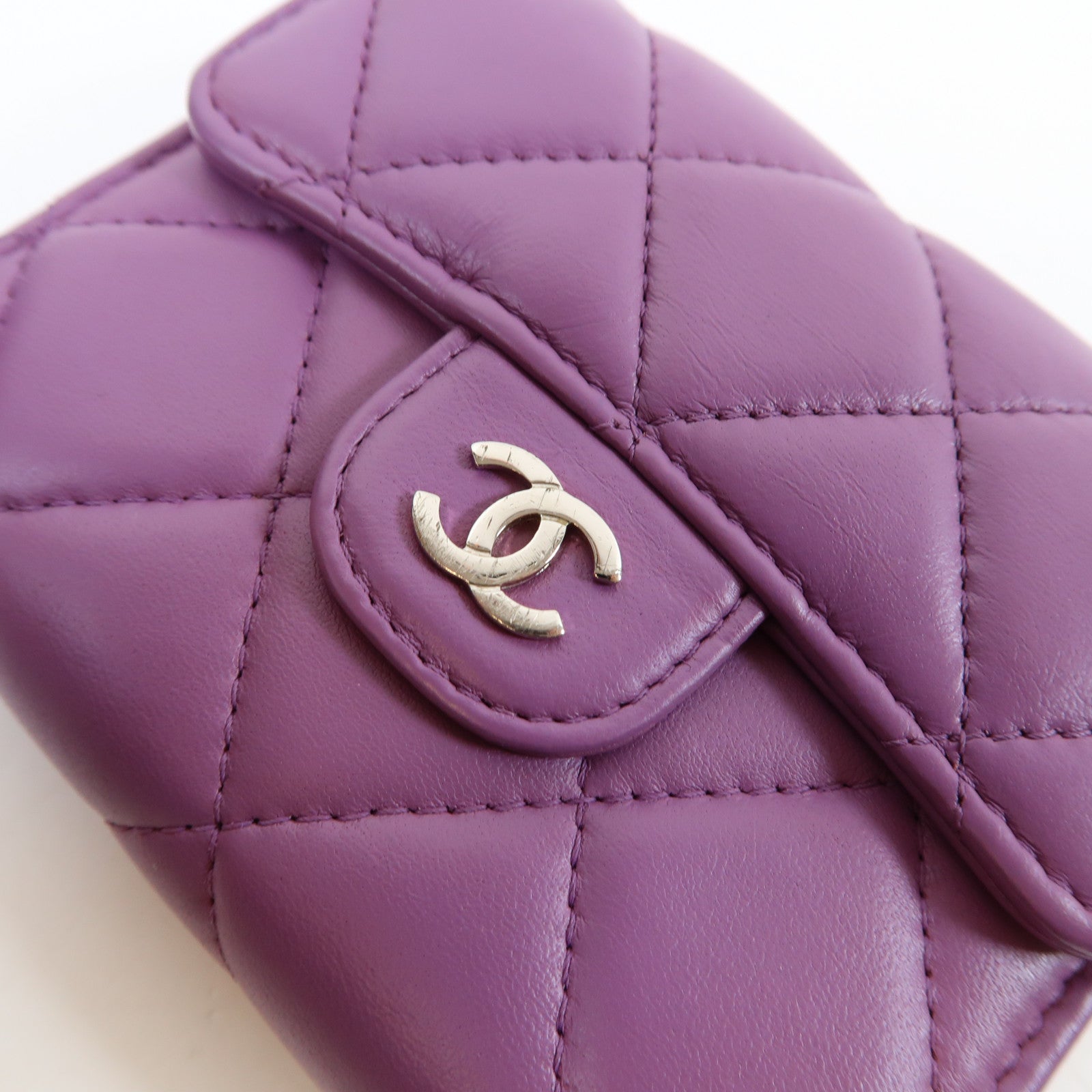 CHANEL 菱格牛皮皮革Chain Shoulder Bag銀扣鏈帶肩背袋紫色
