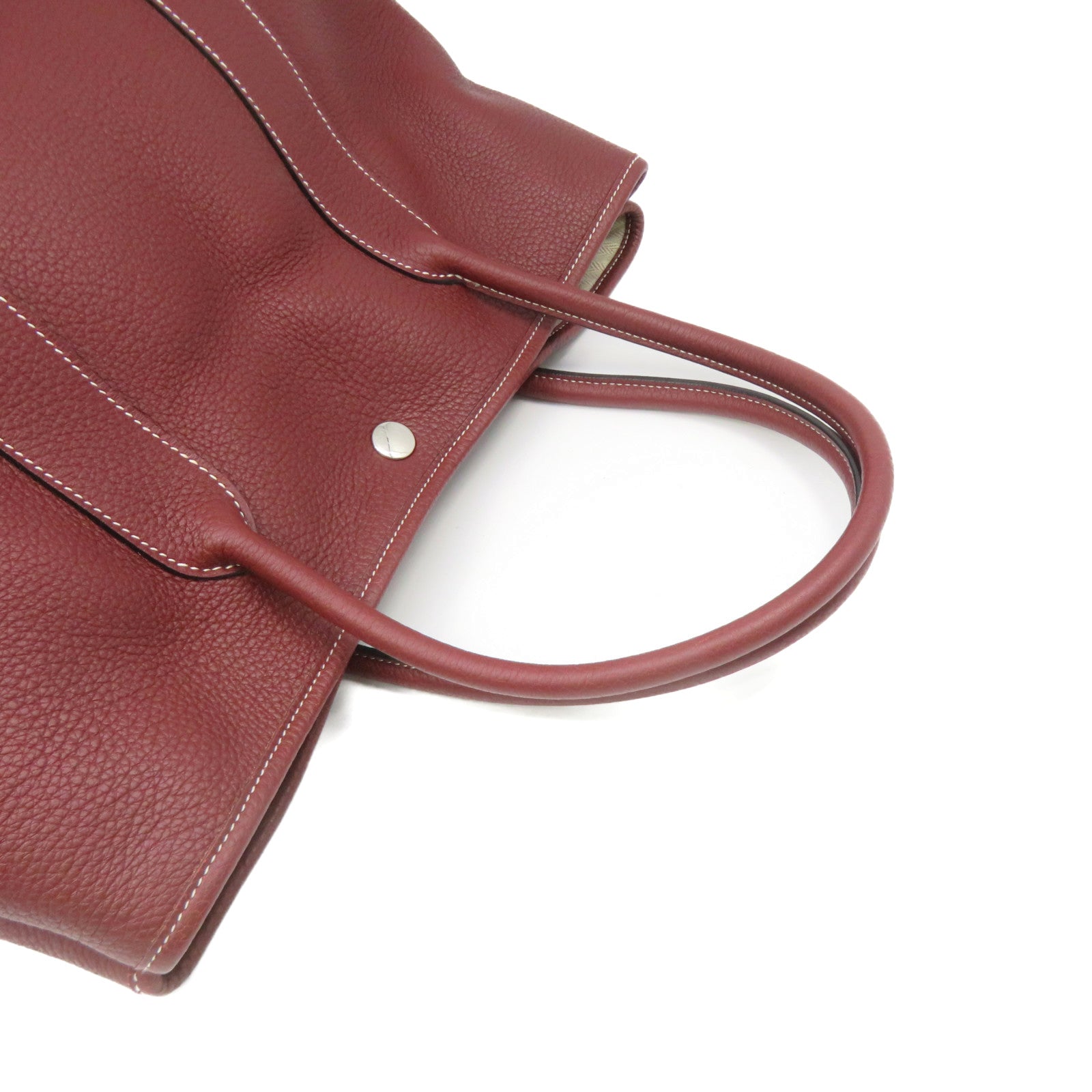 HERMES Negond皮革GardenParty PM Tote Bag手挽袋银扣Rough H酒红色