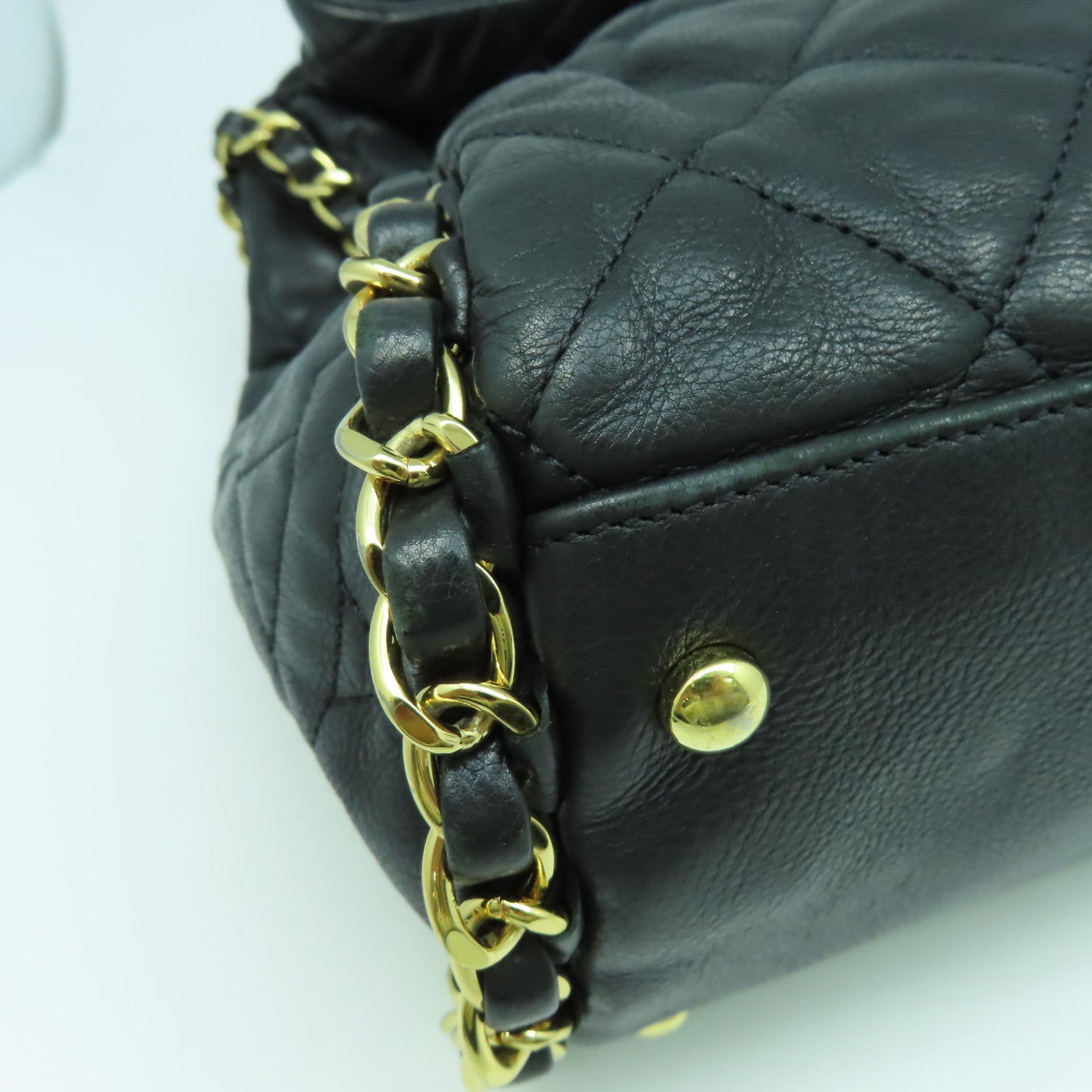 CHANEL 菱格牛皮皮革Chain Shoulder Bag金扣鏈帶肩背袋黑色