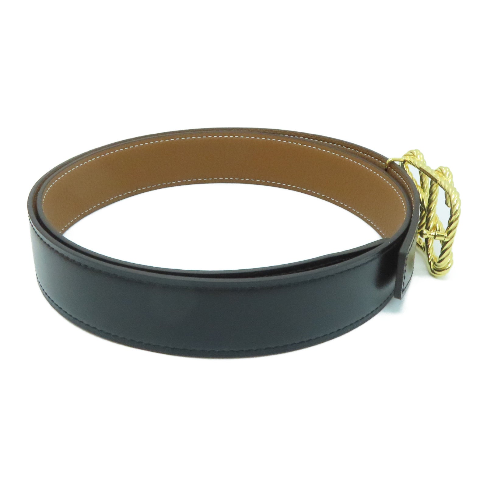 HERMES 【激減優惠】Togo皮革85cm Belt金扣皮帶黑色啡色