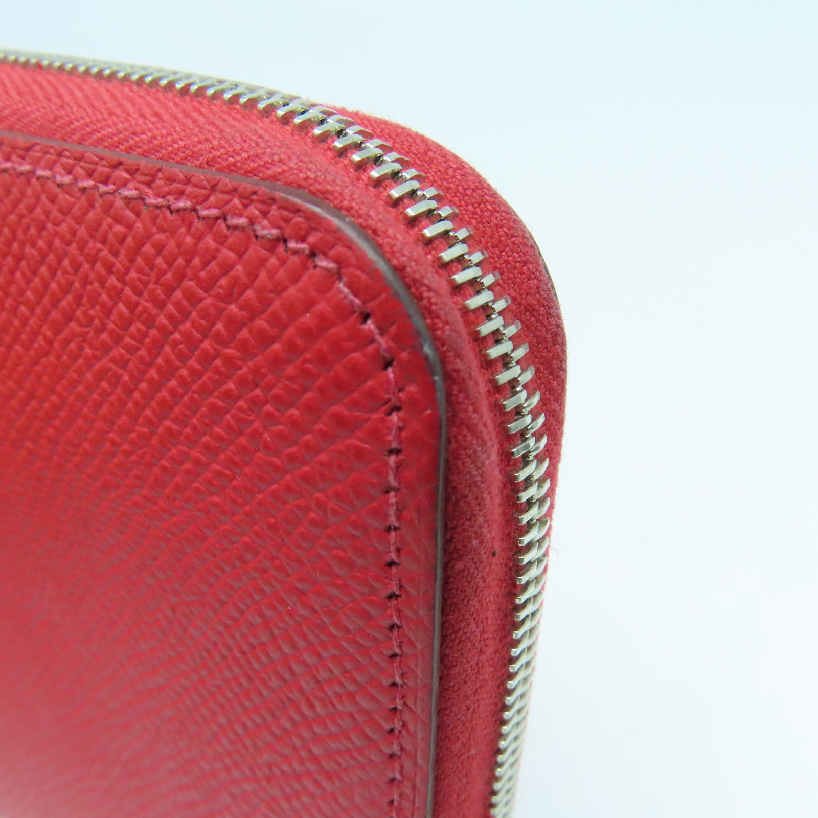 HERMES Epsom皮革Azap Long Silkin Wallet银扣长钱包红色Rouge Casaque