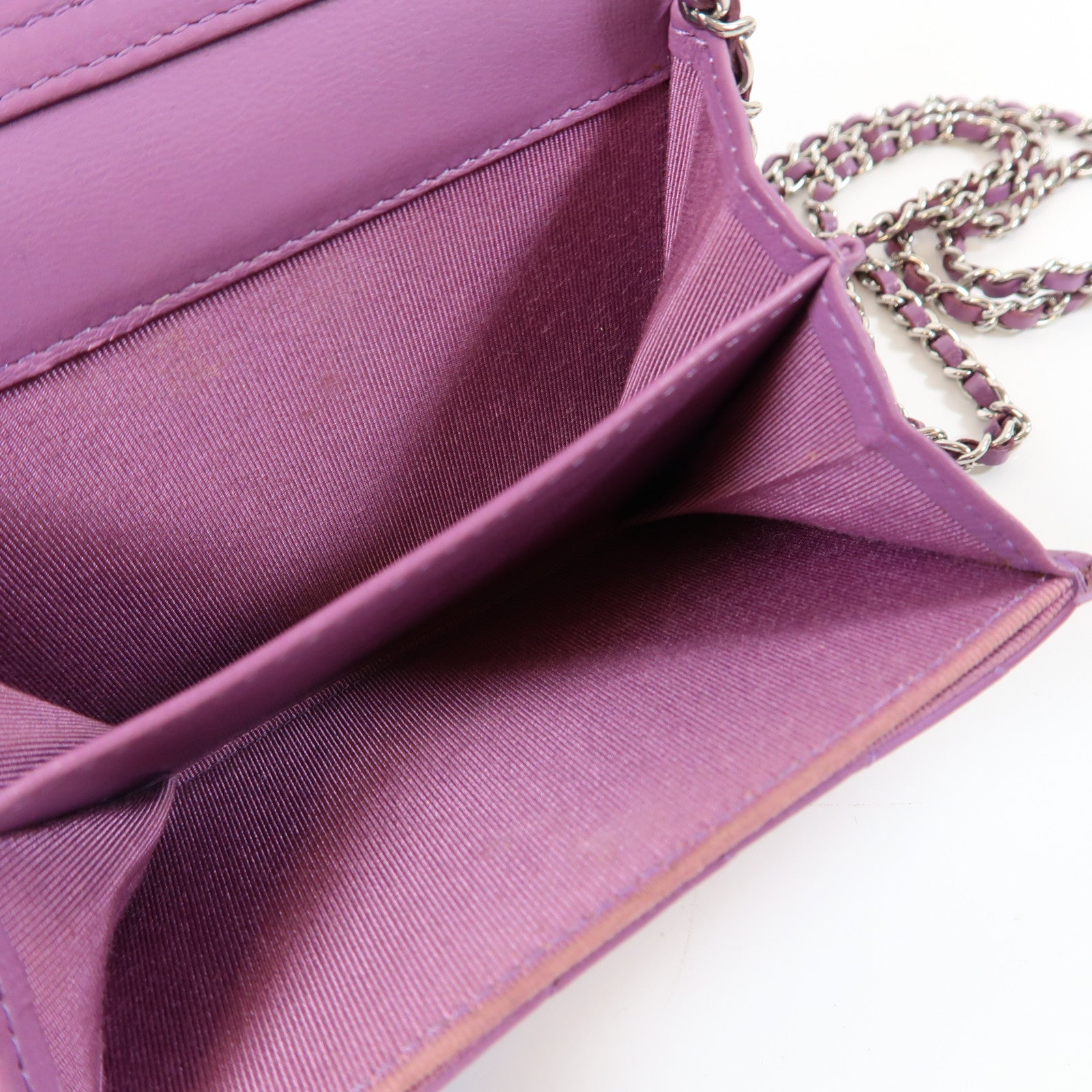 CHANEL 菱格牛皮皮革Chain Shoulder Bag銀扣鏈帶肩背袋紫色