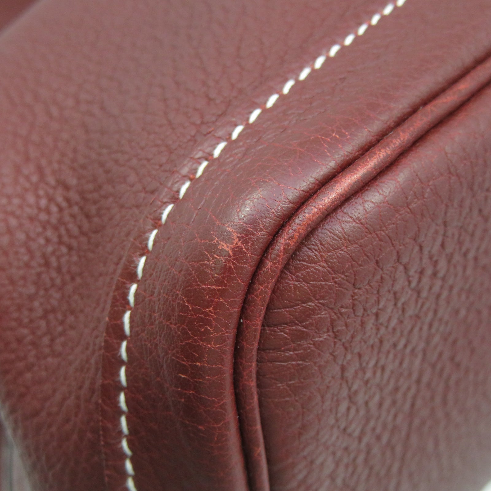 HERMES Negond皮革GardenParty PM Tote Bag手挽袋银扣Rough H酒红色