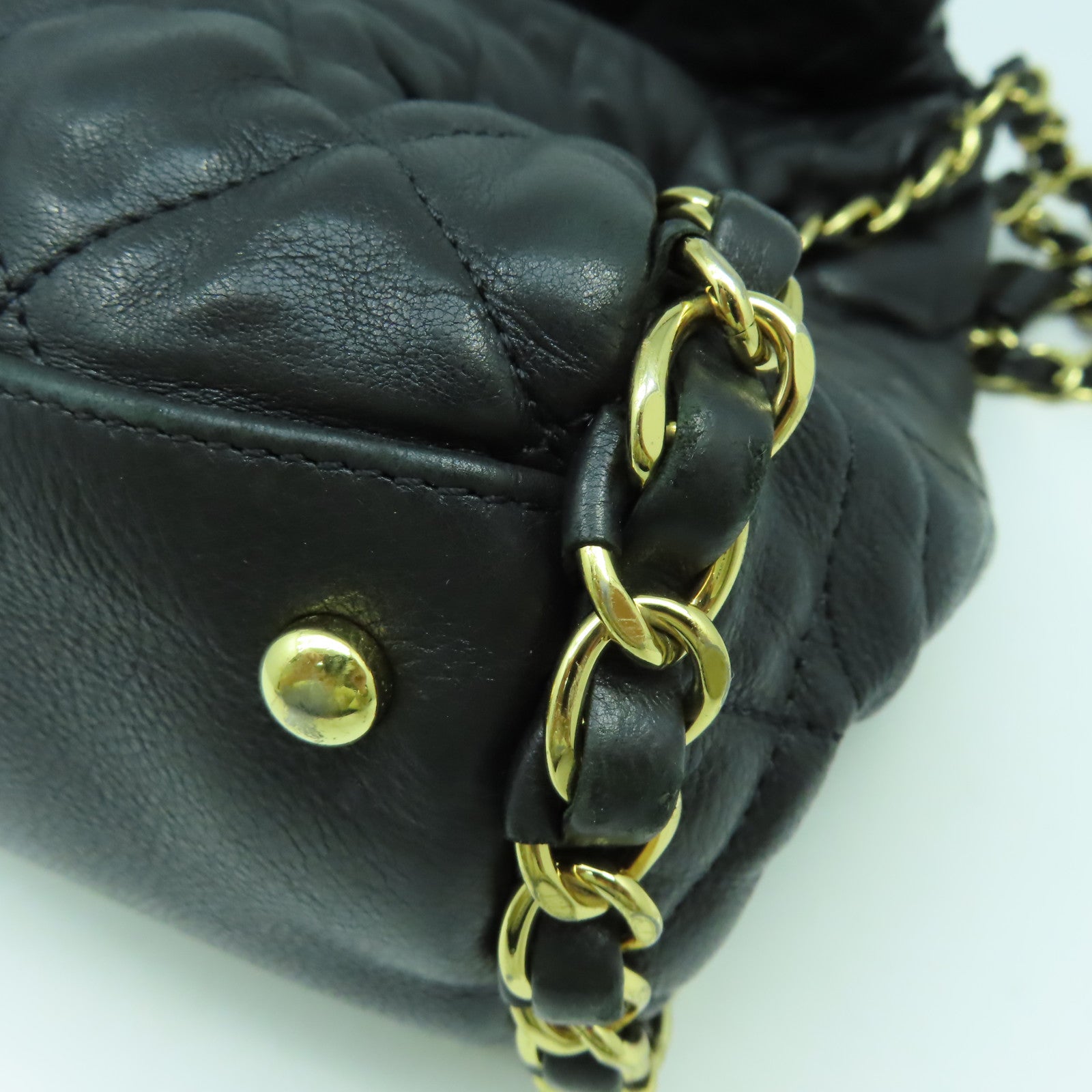 CHANEL 菱格牛皮皮革Chain Shoulder Bag金扣鏈帶肩背袋黑色