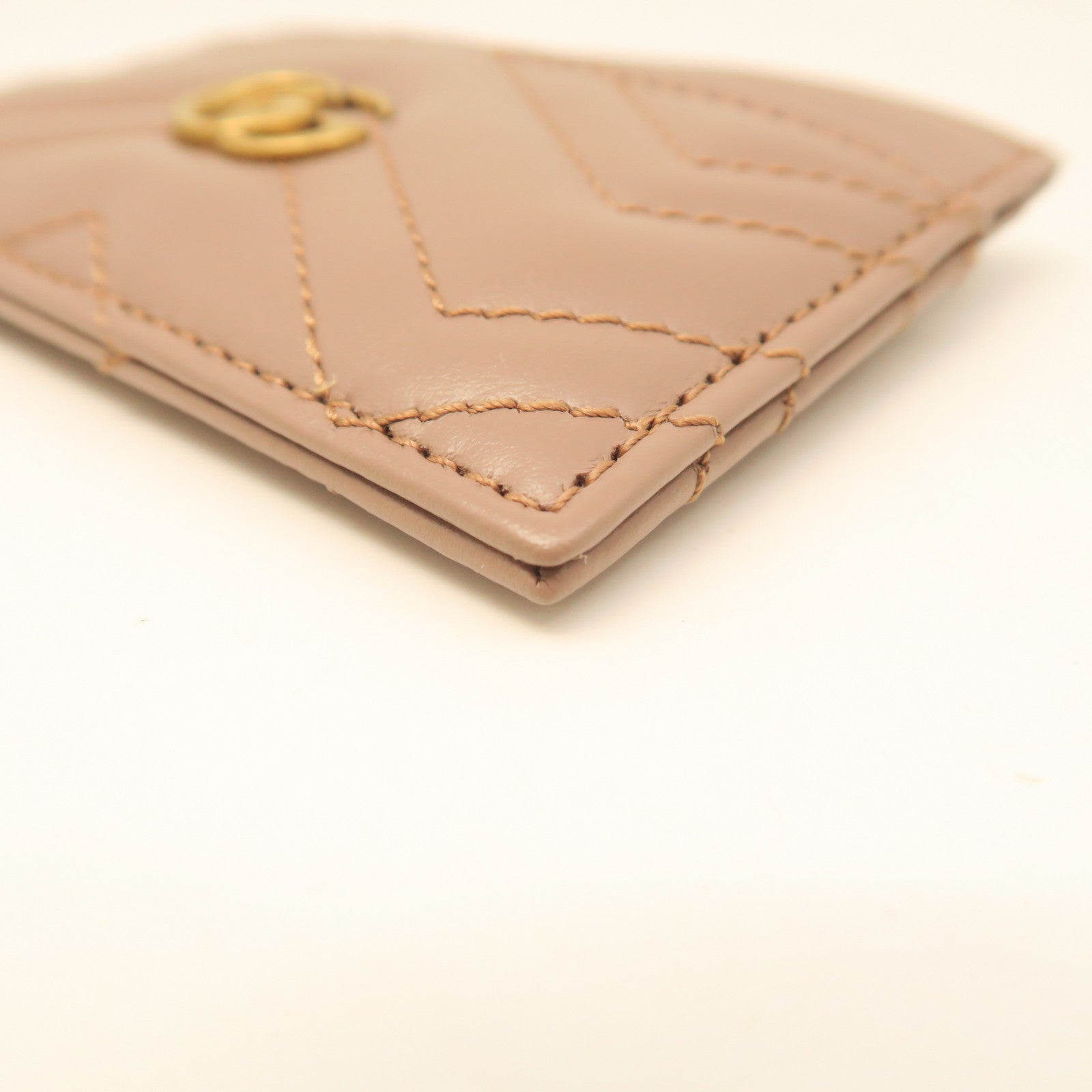 GUCCI Cowhide Leather Card Case Gold Buckle Card Holder Brown