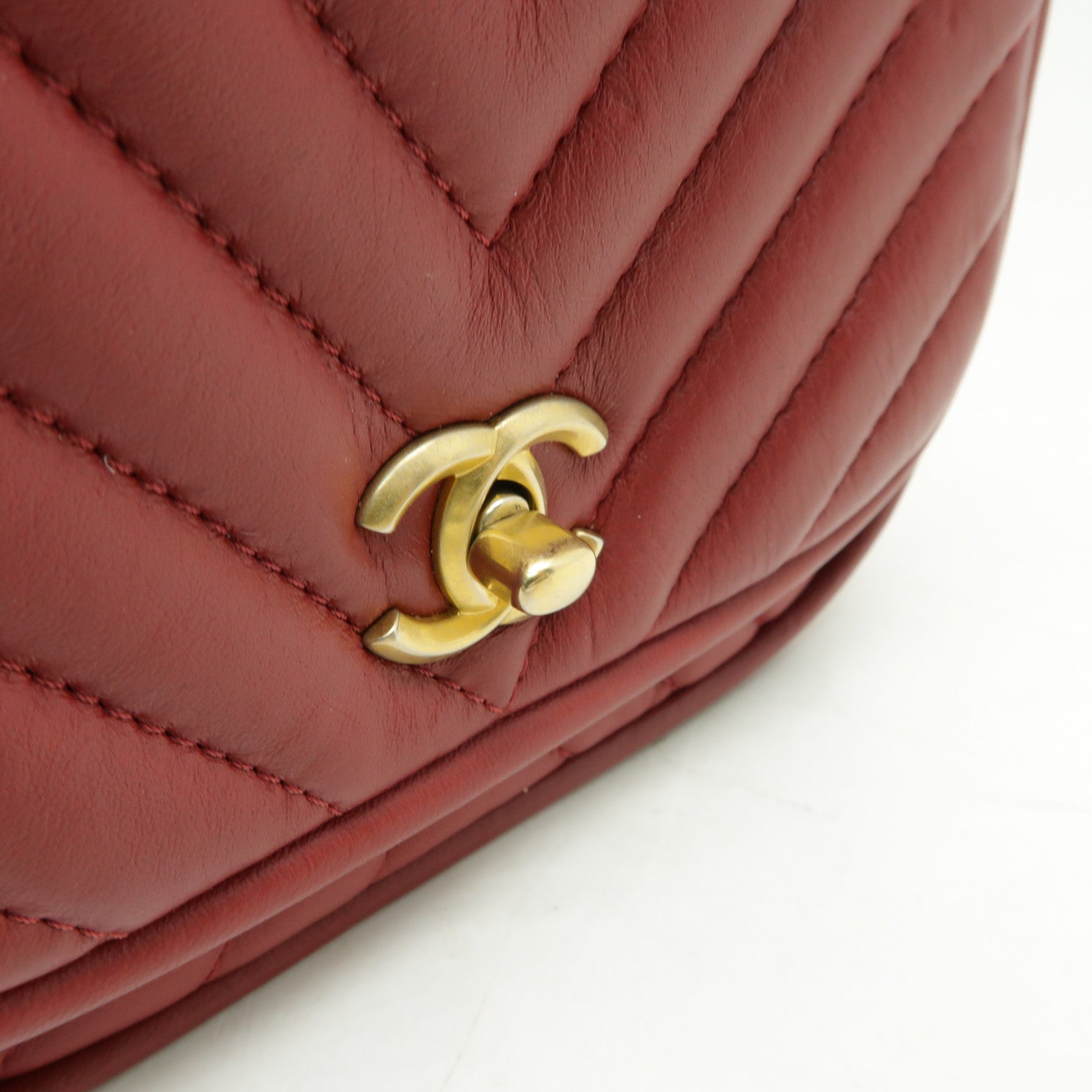 CHANEL 斜紋羊皮皮革Shoulder Bag金扣鏈帶肩背袋紅色