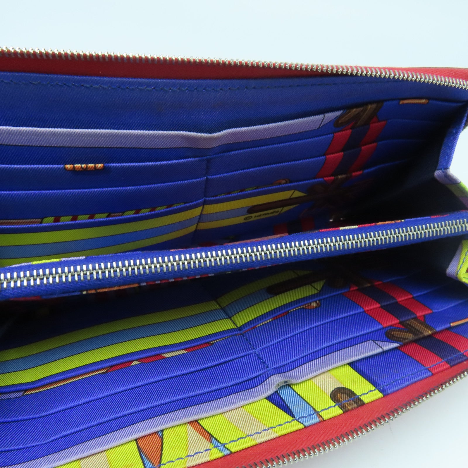 HERMES Epsom皮革Azap Long Silkin Wallet银扣长钱包红色Rouge Casaque