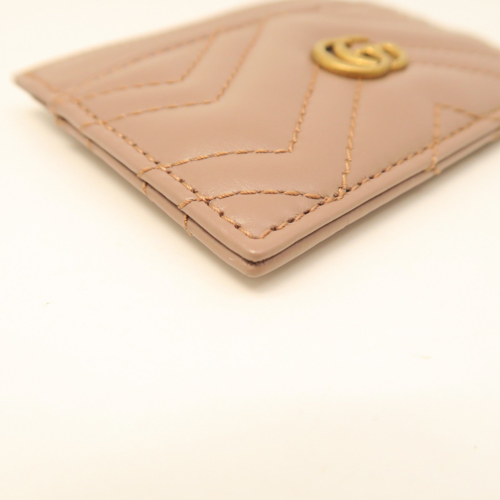 GUCCI Cowhide Leather Card Case Gold Buckle Card Holder Brown