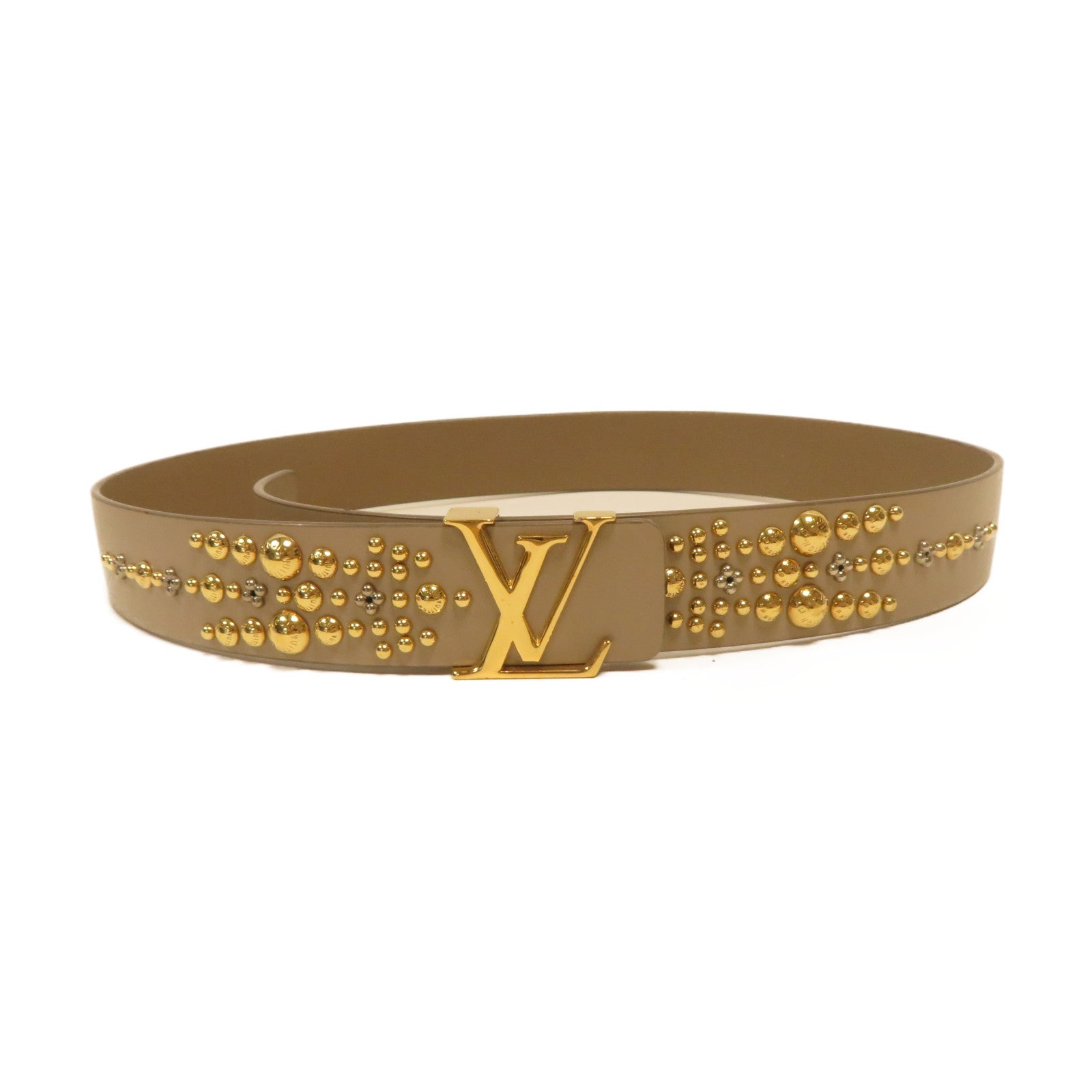 LOUIS VUITTON 牛皮皮革Ladies Belt金扣皮帶米色