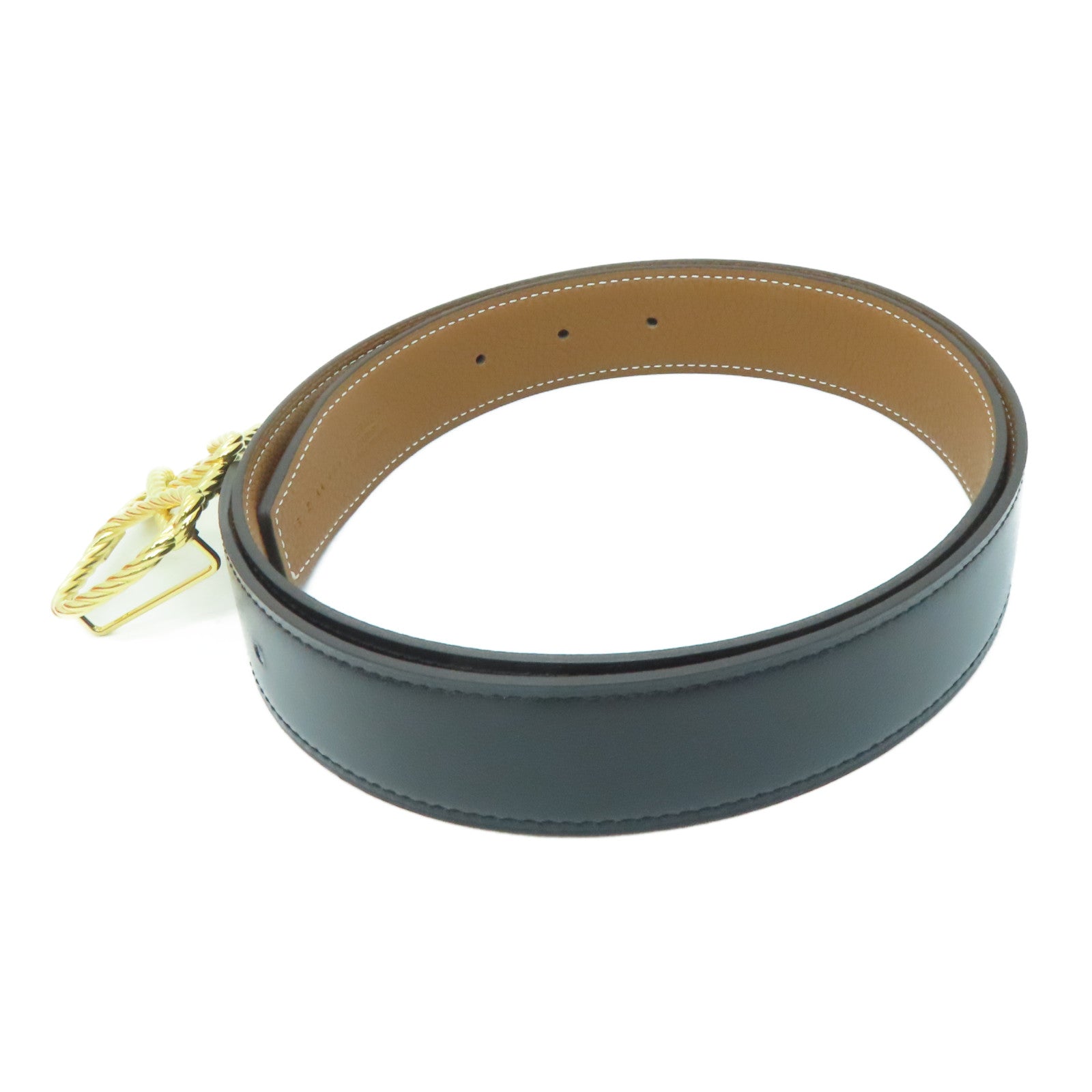HERMES 【激減優惠】Togo皮革85cm Belt金扣皮帶黑色啡色