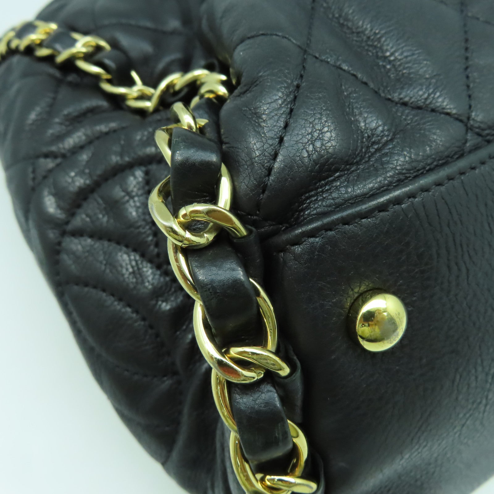 CHANEL 菱格牛皮皮革Chain Shoulder Bag金扣鏈帶肩背袋黑色