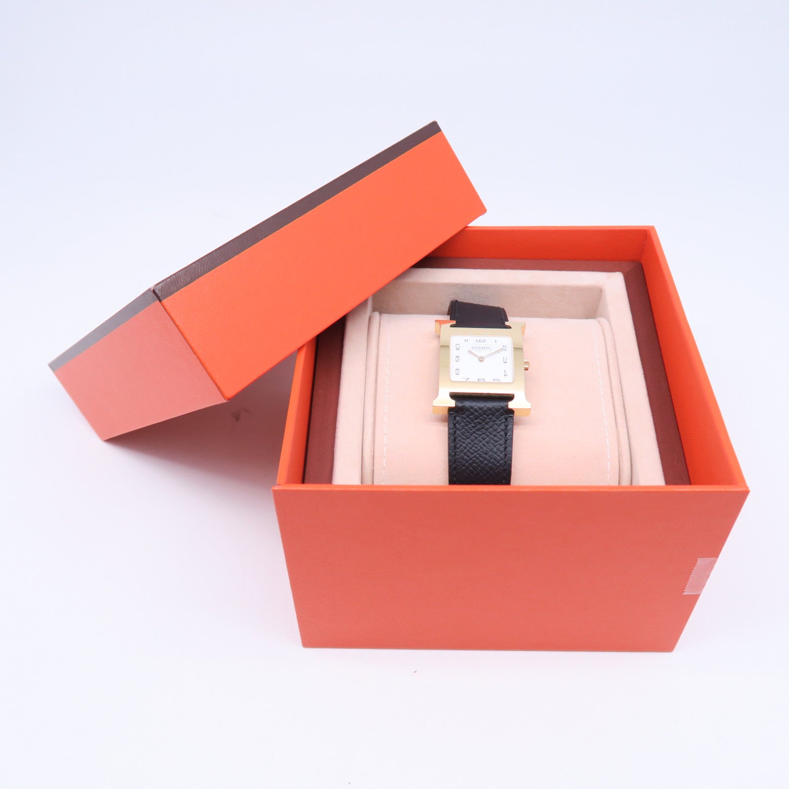 HERMES H watch皮革/不锈钢手表石英机芯白色