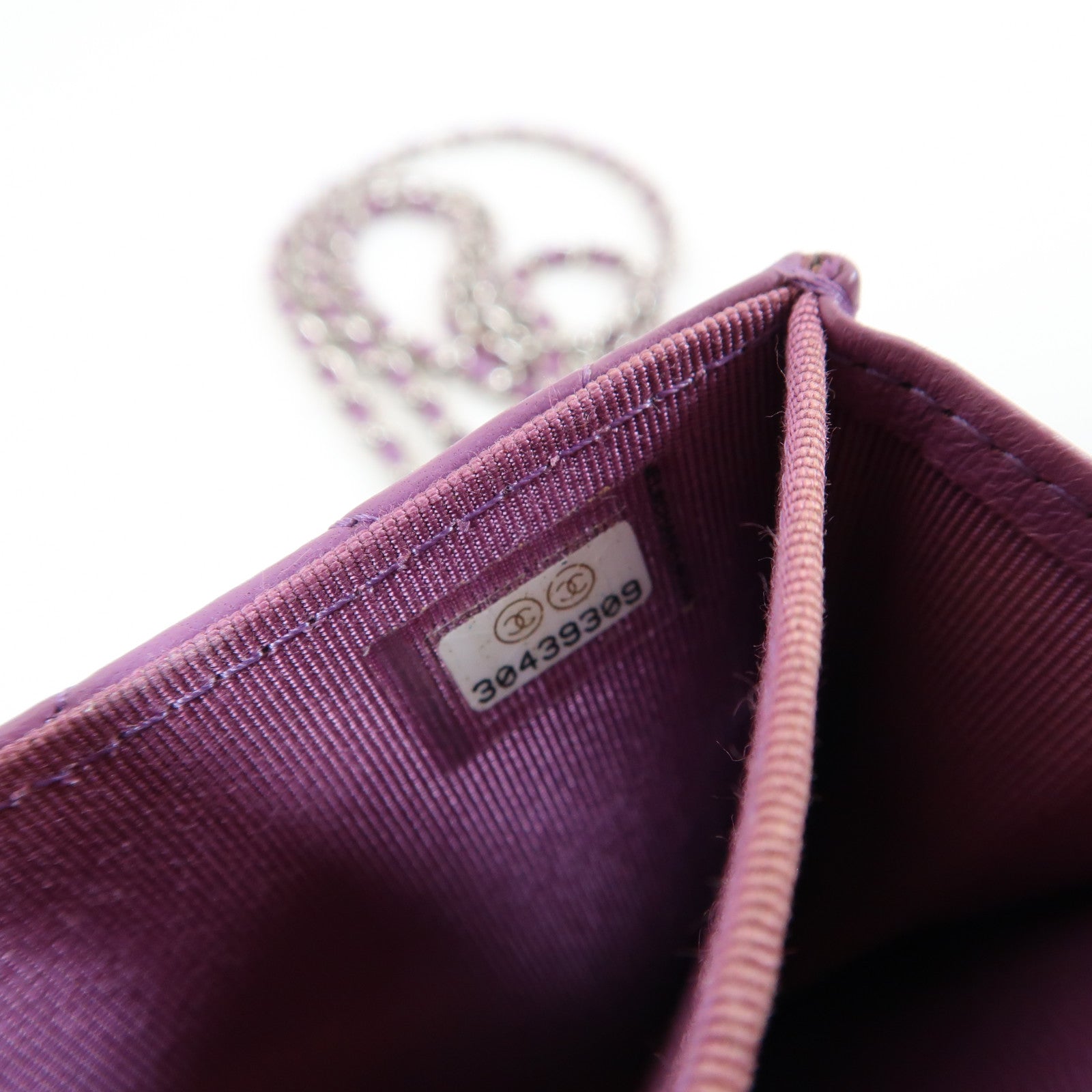 CHANEL 菱格牛皮皮革Chain Shoulder Bag銀扣鏈帶肩背袋紫色
