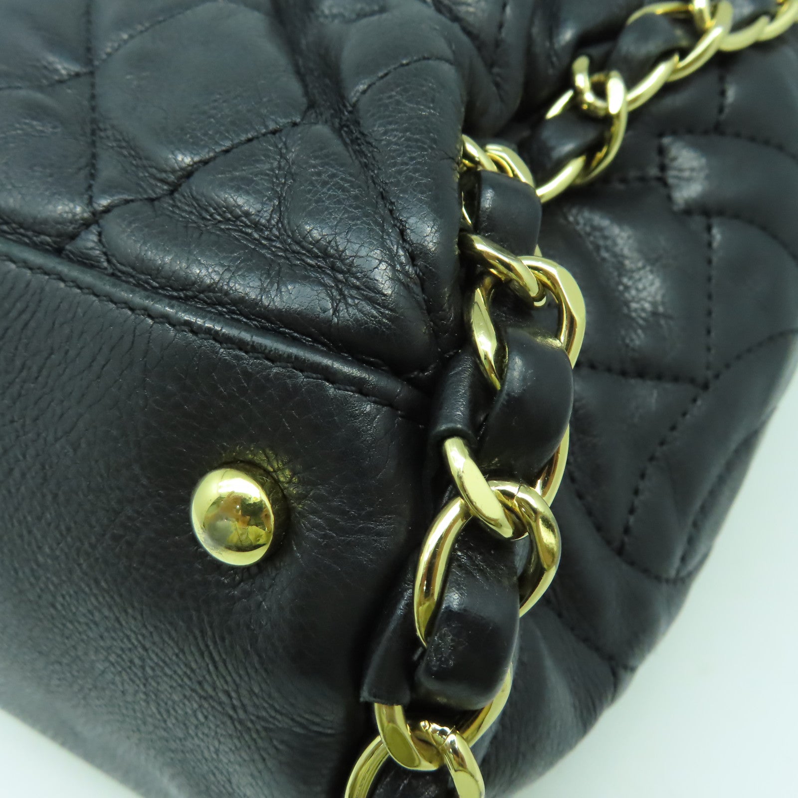 CHANEL 菱格牛皮皮革Chain Shoulder Bag金扣鏈帶肩背袋黑色