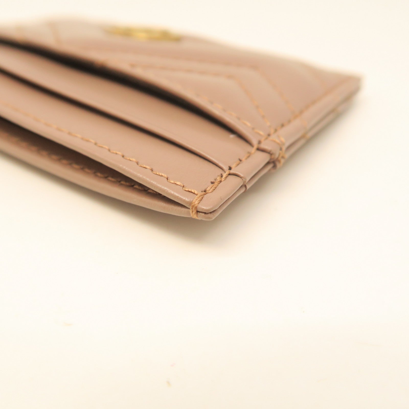 GUCCI Cowhide Leather Card Case Gold Buckle Card Holder Brown