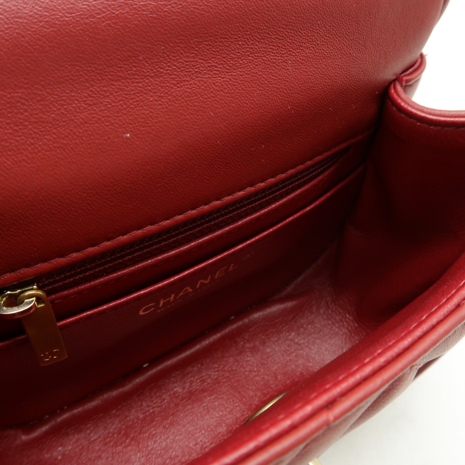 CHANEL 斜紋羊皮皮革Shoulder Bag金扣鏈帶肩背袋紅色