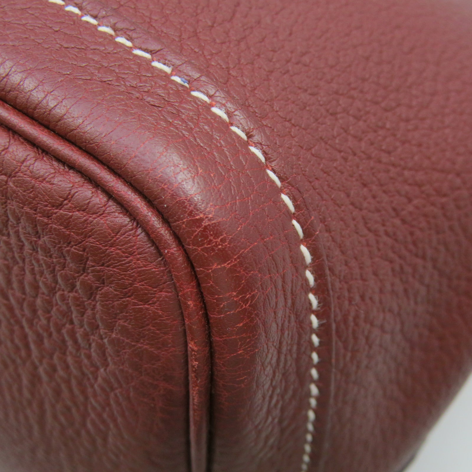 HERMES Negond皮革GardenParty PM Tote Bag手挽袋银扣Rough H酒红色