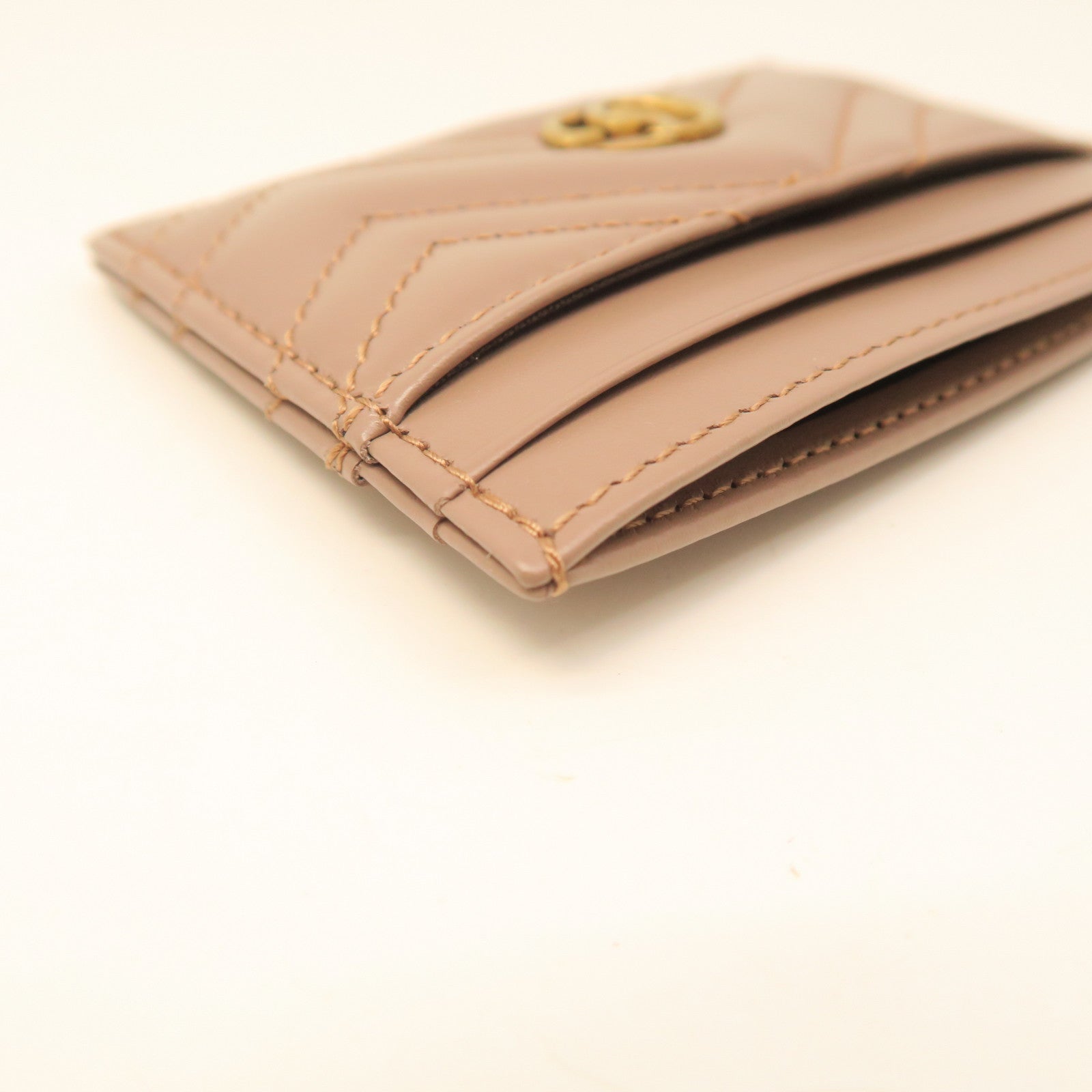 GUCCI Cowhide Leather Card Case Gold Buckle Card Holder Brown