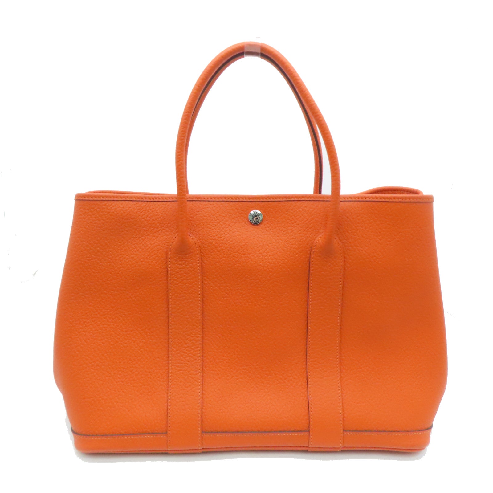 HERMES Clemence皮革GardenParty PM银扣手挽袋Feu橙色