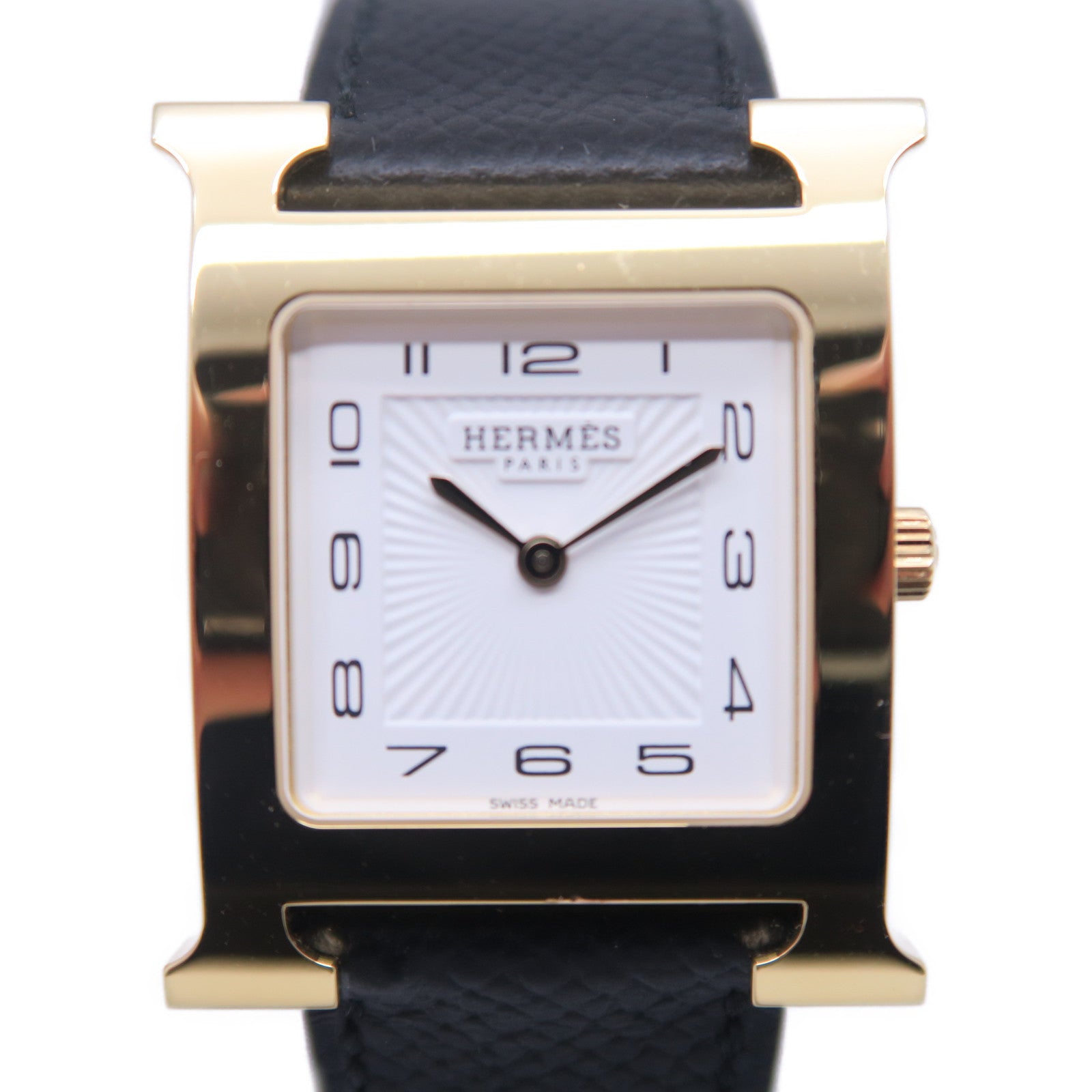 HERMES H watch皮革/不锈钢手表石英机芯白色