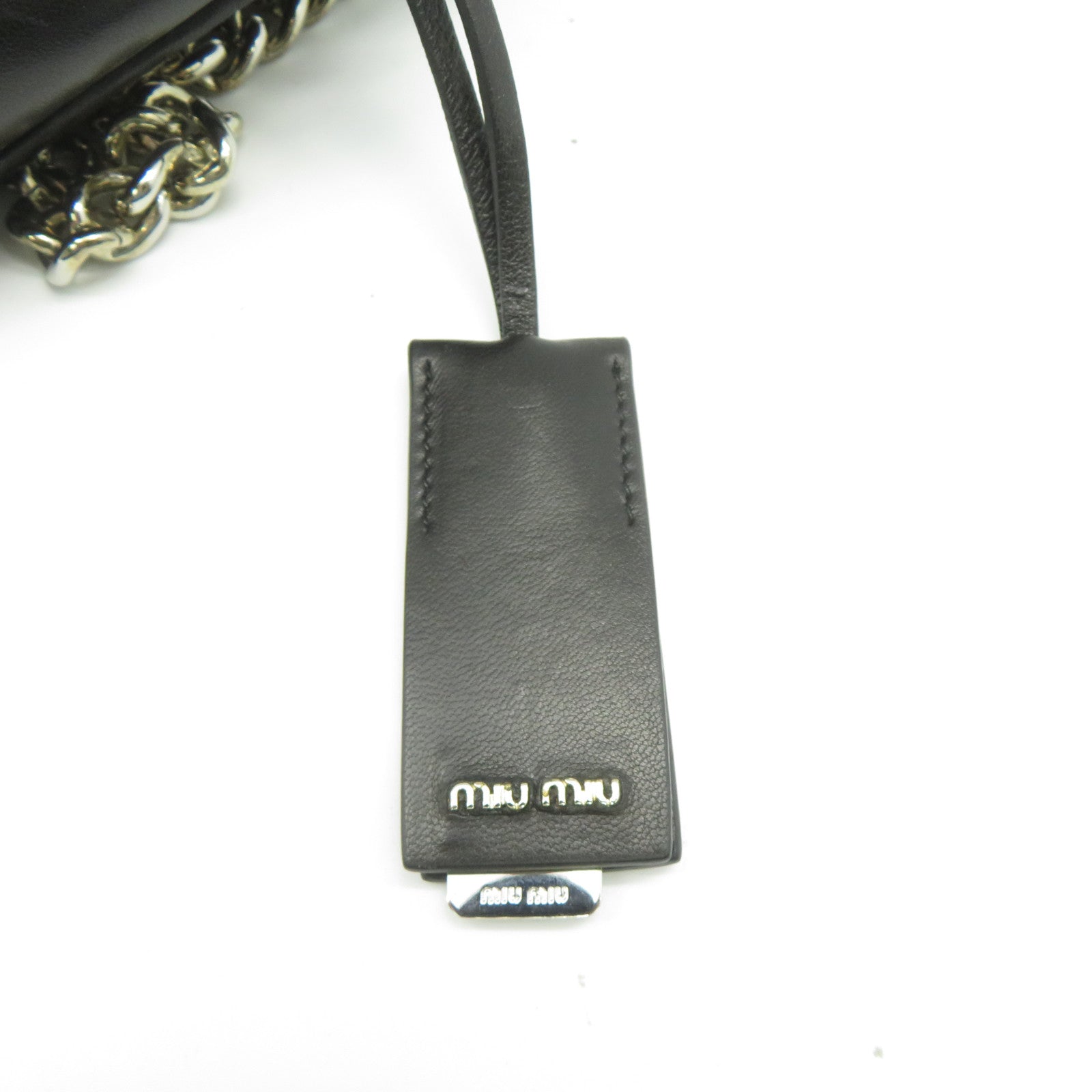Miu Miu 牛皮皮革Chain Shoulder銀扣鏈帶肩背袋黑色