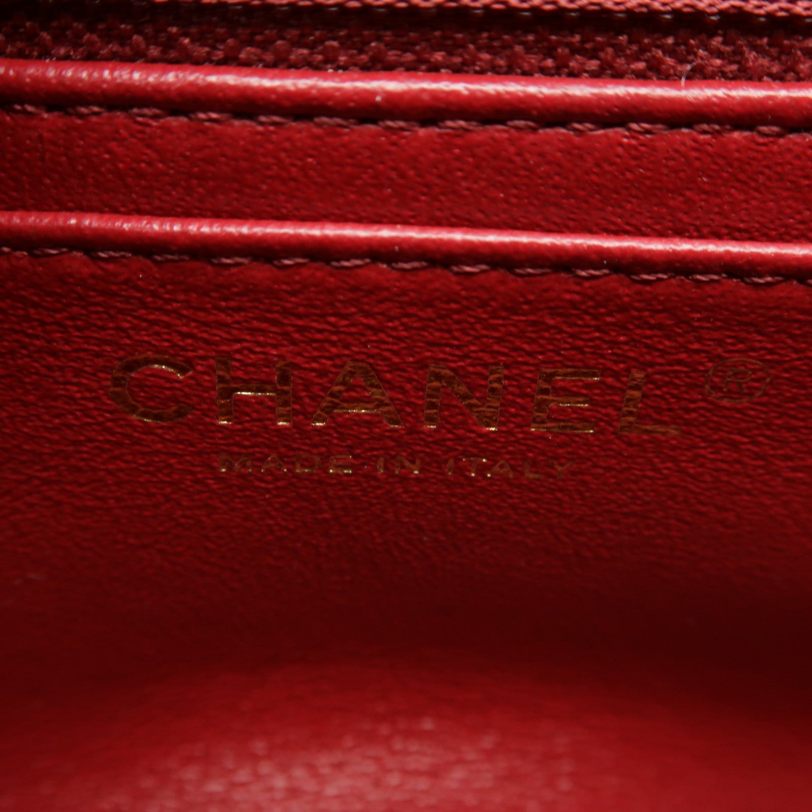 CHANEL 斜紋羊皮皮革Shoulder Bag金扣鏈帶肩背袋紅色