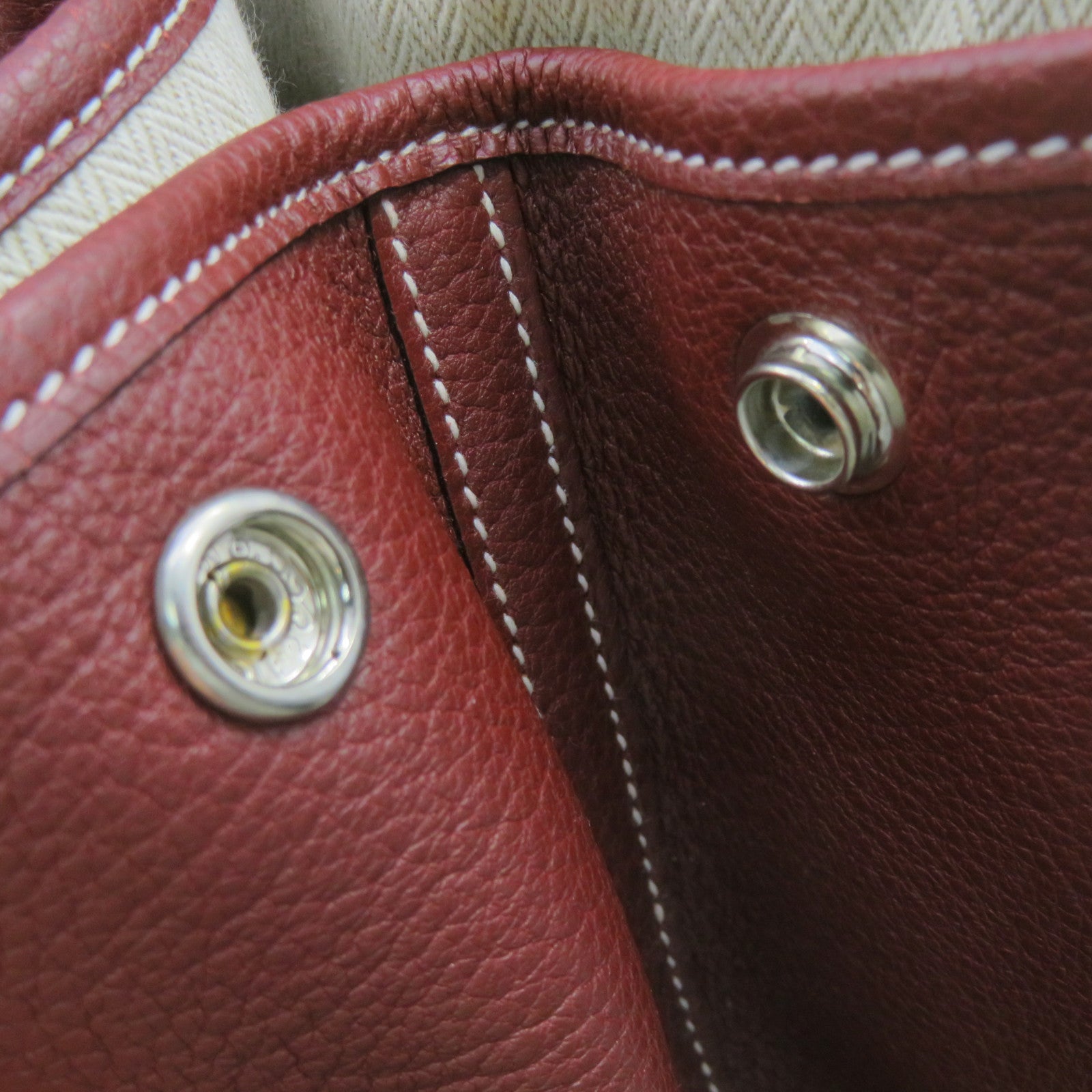 HERMES Negond皮革GardenParty PM Tote Bag手挽袋银扣Rough H酒红色