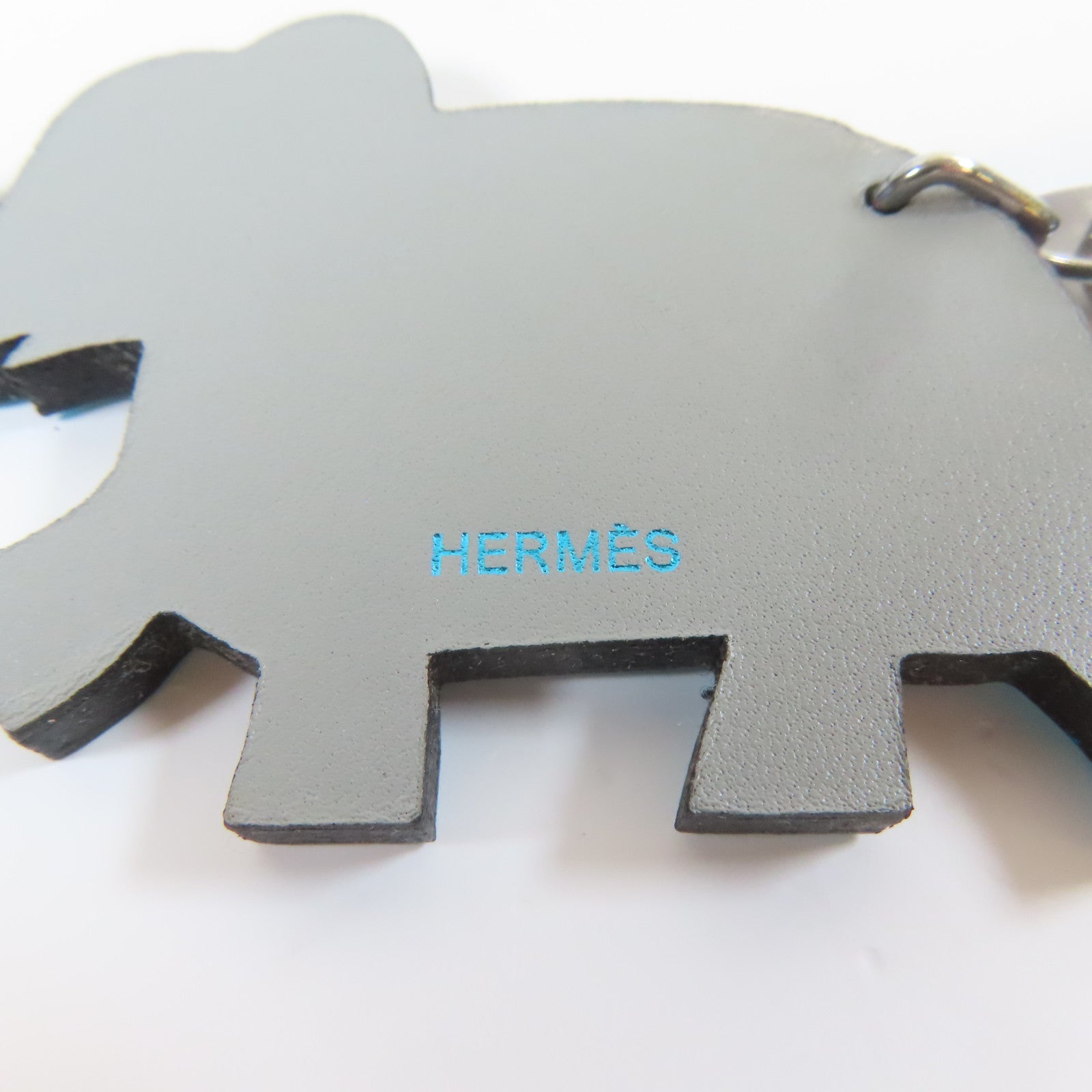 HERMES 皮革/金屬Charm銀扣掛飾綠松石色/灰色