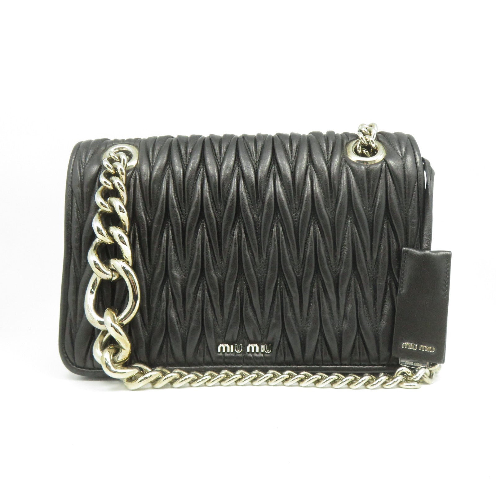 Miu Miu 牛皮皮革Chain Shoulder銀扣鏈帶肩背袋黑色