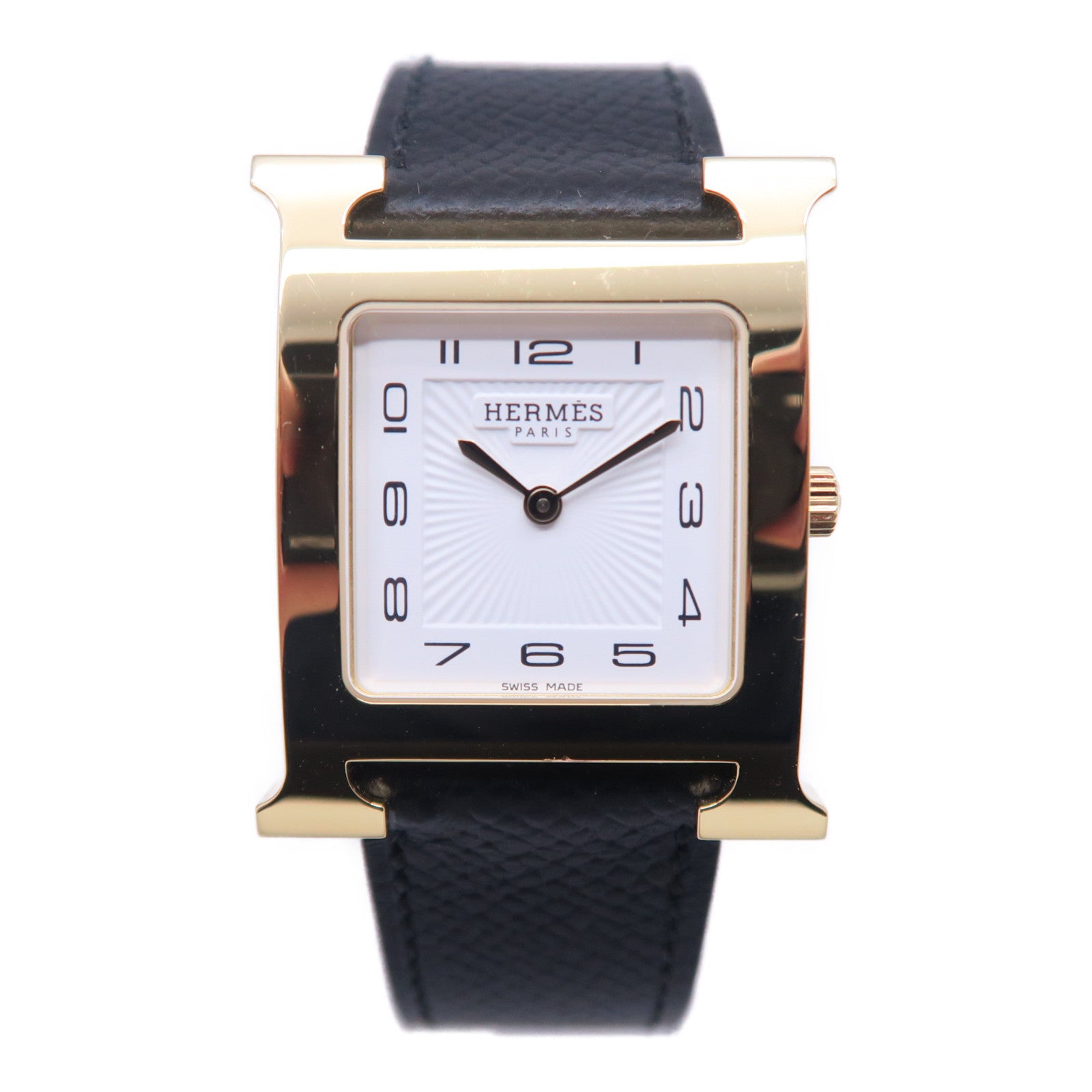 HERMES H watch皮革/不锈钢手表石英机芯白色