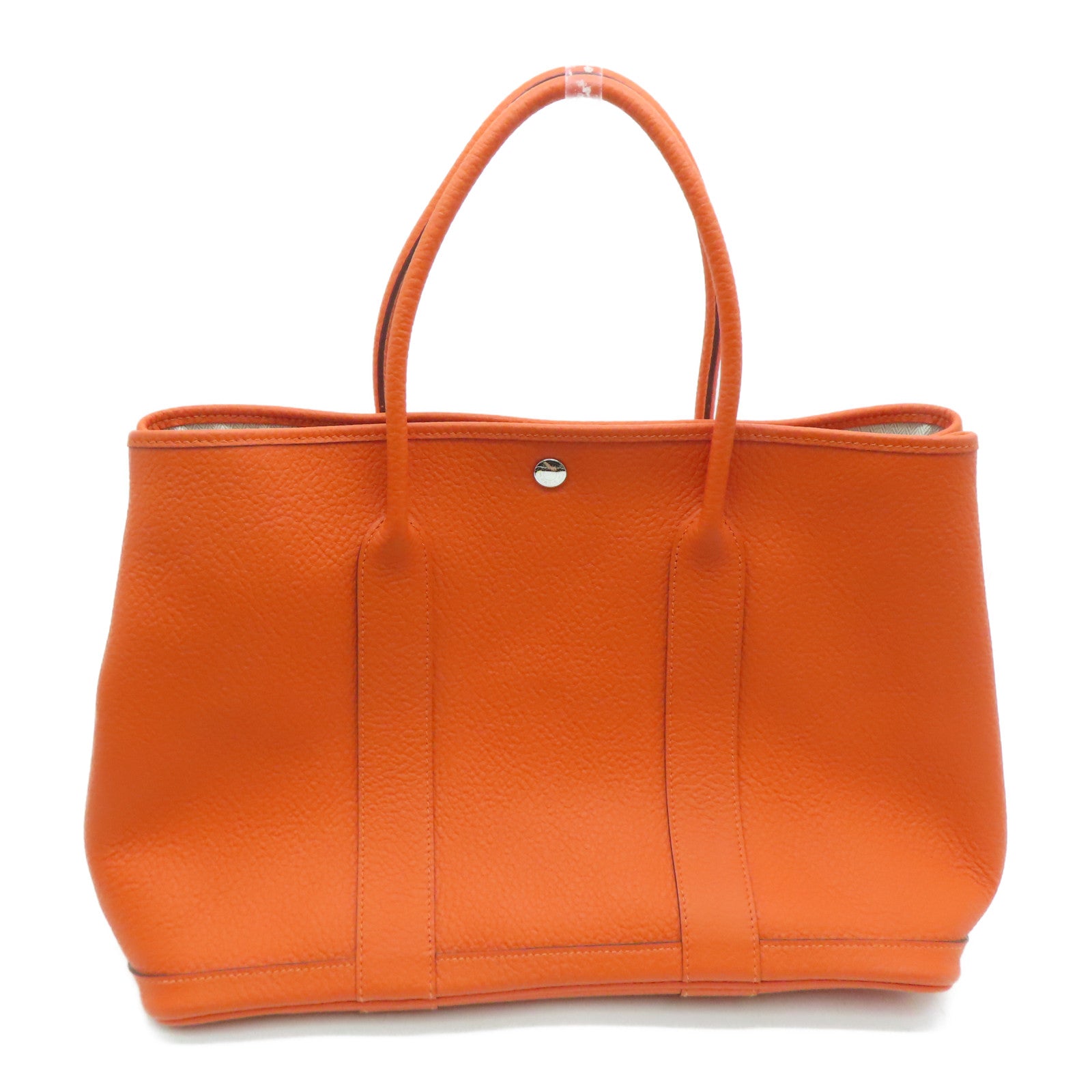 HERMES Clemence皮革GardenParty PM银扣手挽袋Feu橙色