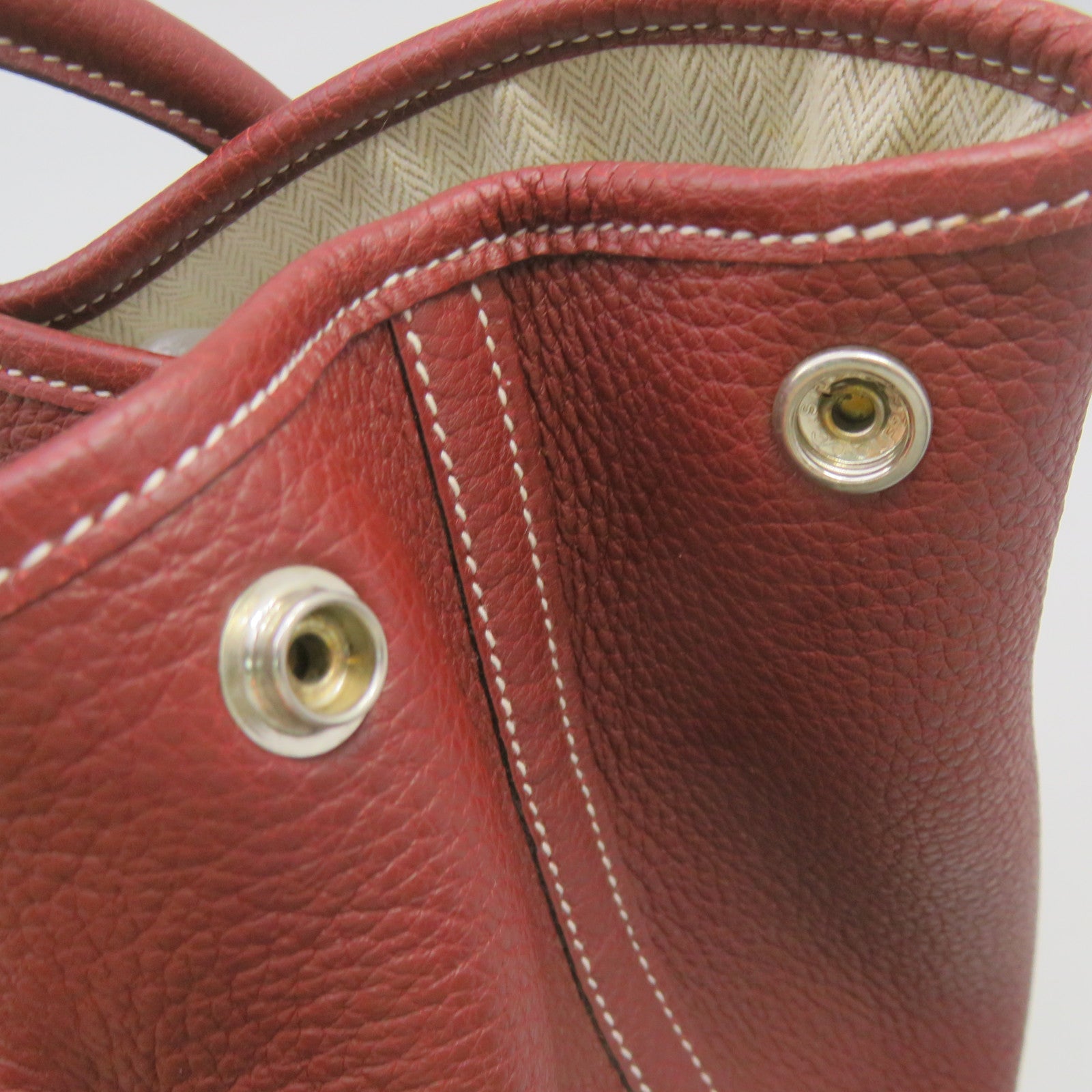 HERMES Negond皮革GardenParty PM Tote Bag手挽袋银扣Rough H酒红色