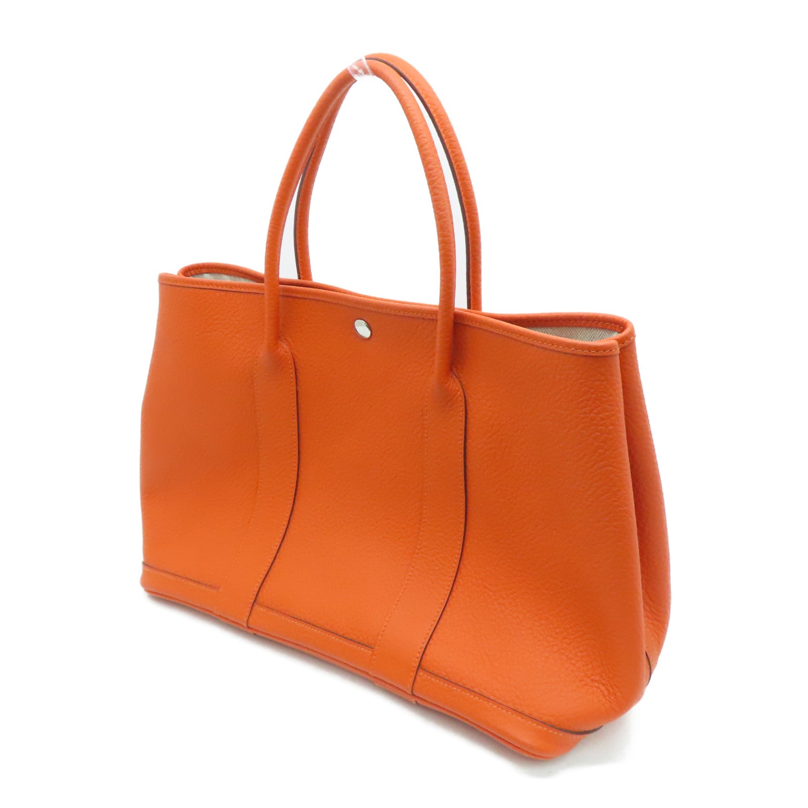 HERMES Clemence皮革GardenParty PM银扣手挽袋Feu橙色