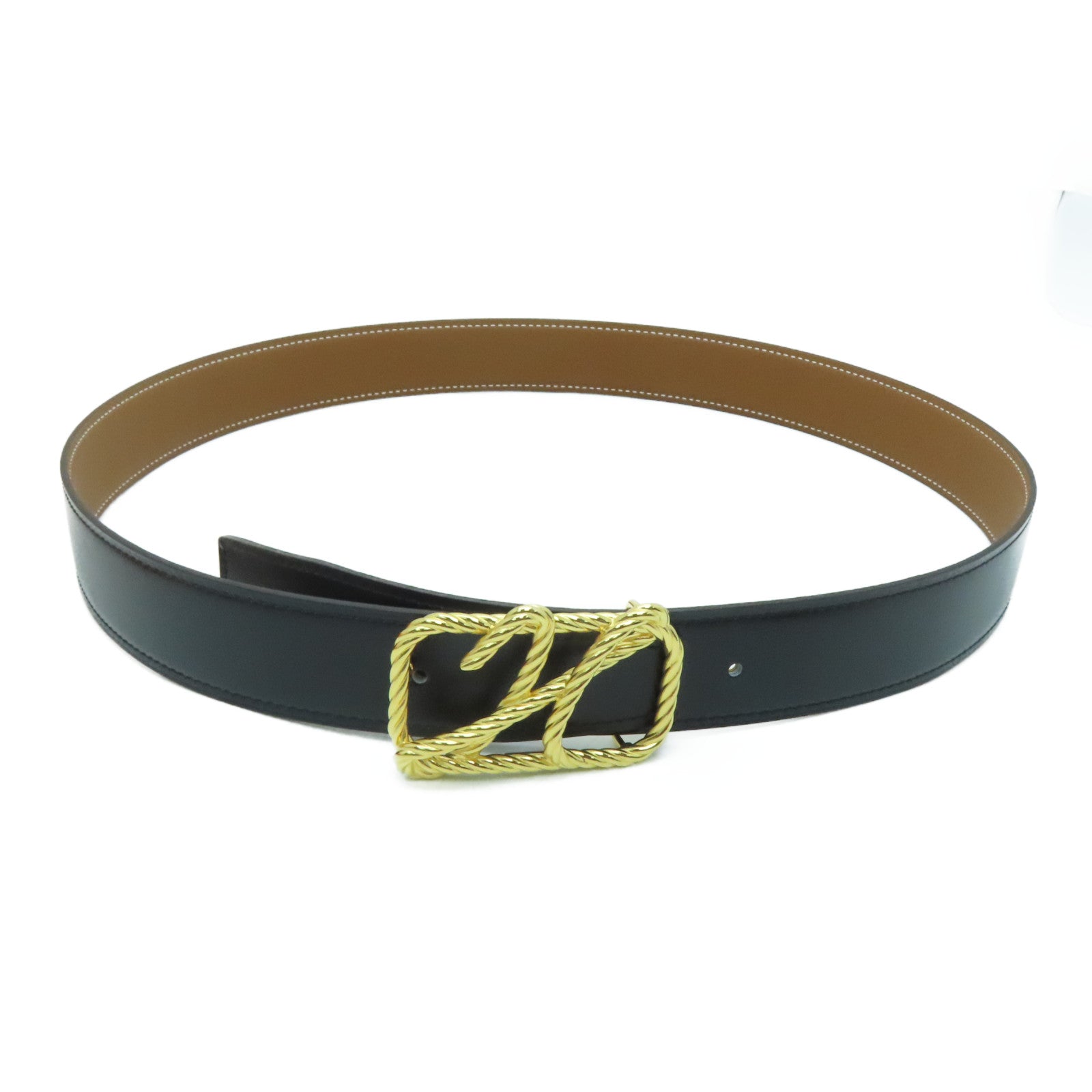 HERMES 【激減優惠】Togo皮革85cm Belt金扣皮帶黑色啡色