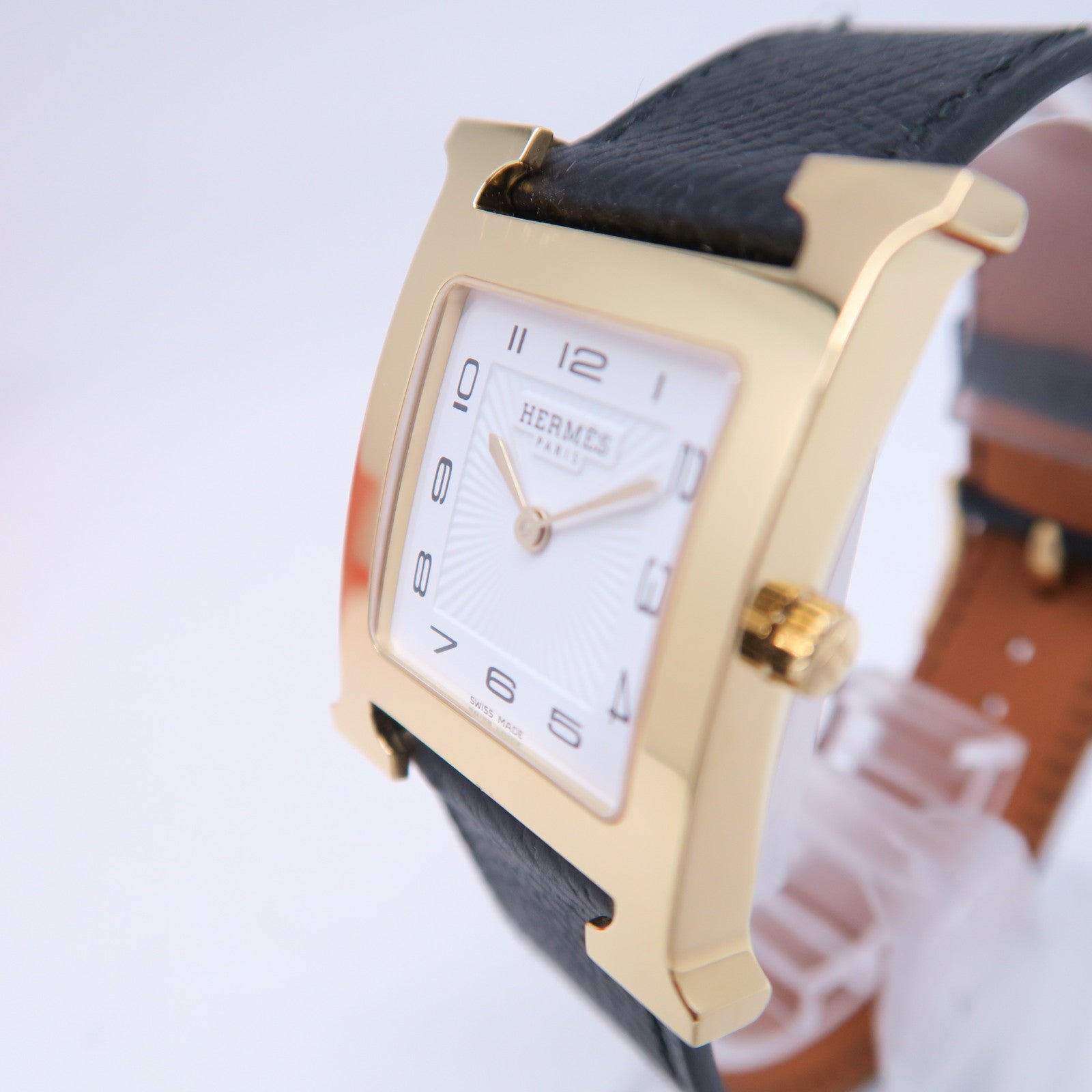 HERMES H watch皮革/不锈钢手表石英机芯白色