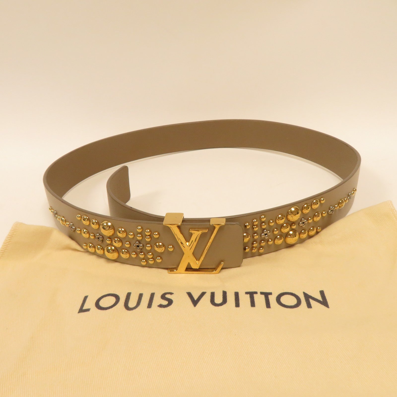 LOUIS VUITTON 牛皮皮革Ladies Belt金扣皮帶米色
