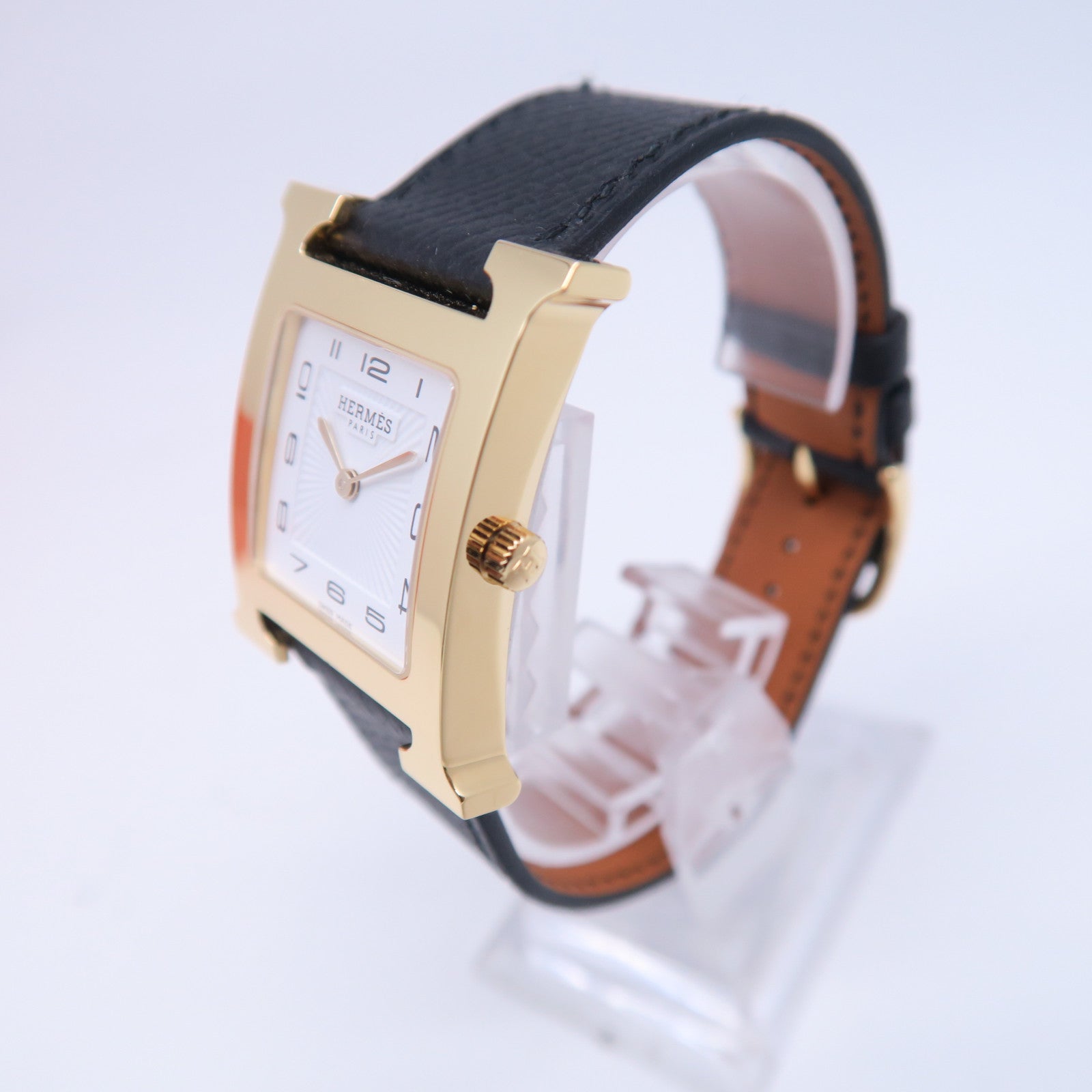 HERMES H watch皮革/不锈钢手表石英机芯白色