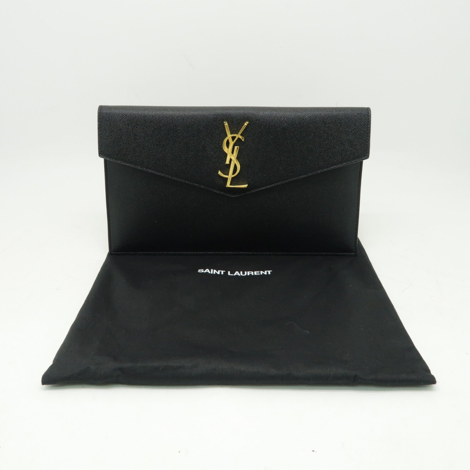 SAINT LAURENT 牛皮皮革Pouch金扣手拿包黑色