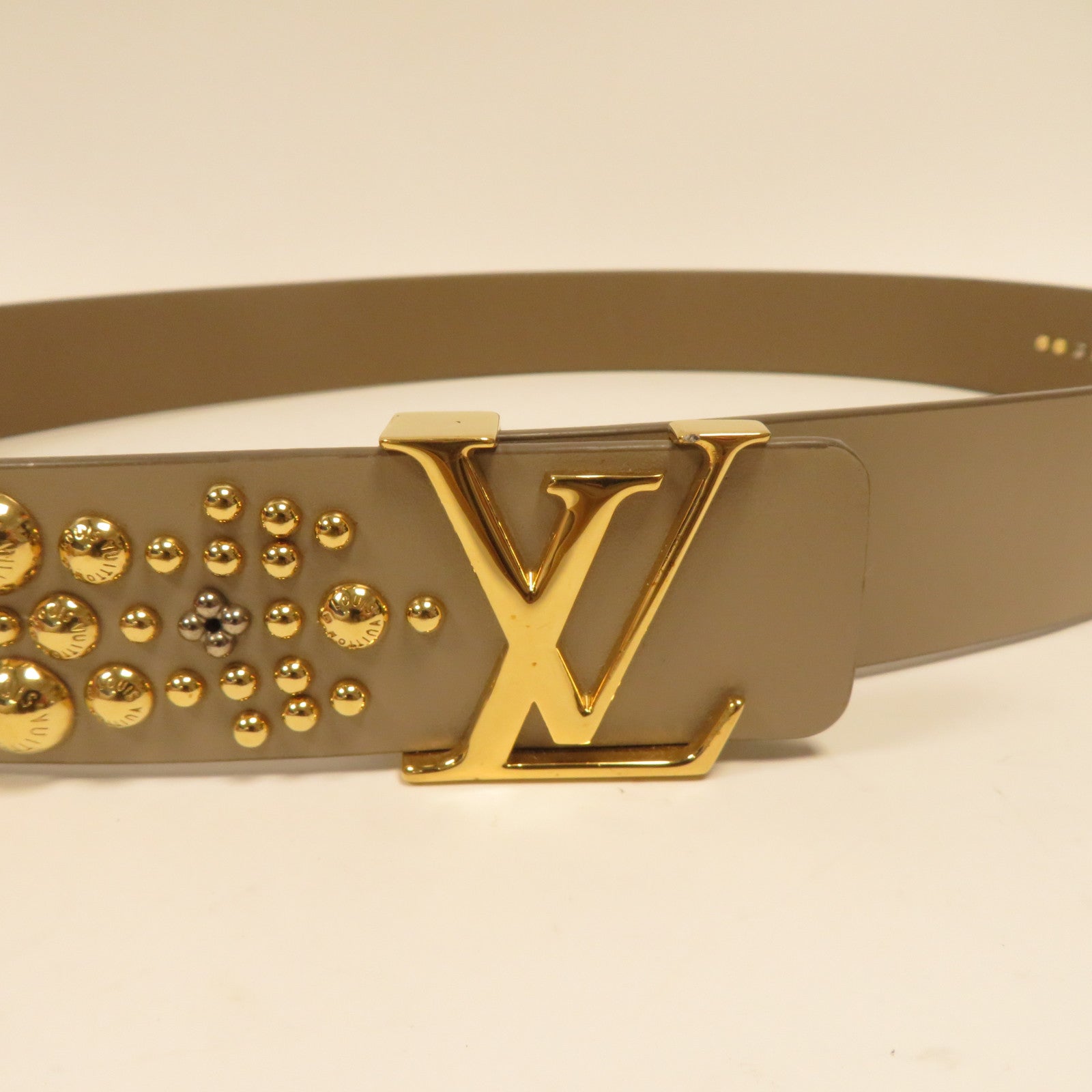 LOUIS VUITTON 牛皮皮革Ladies Belt金扣皮帶米色