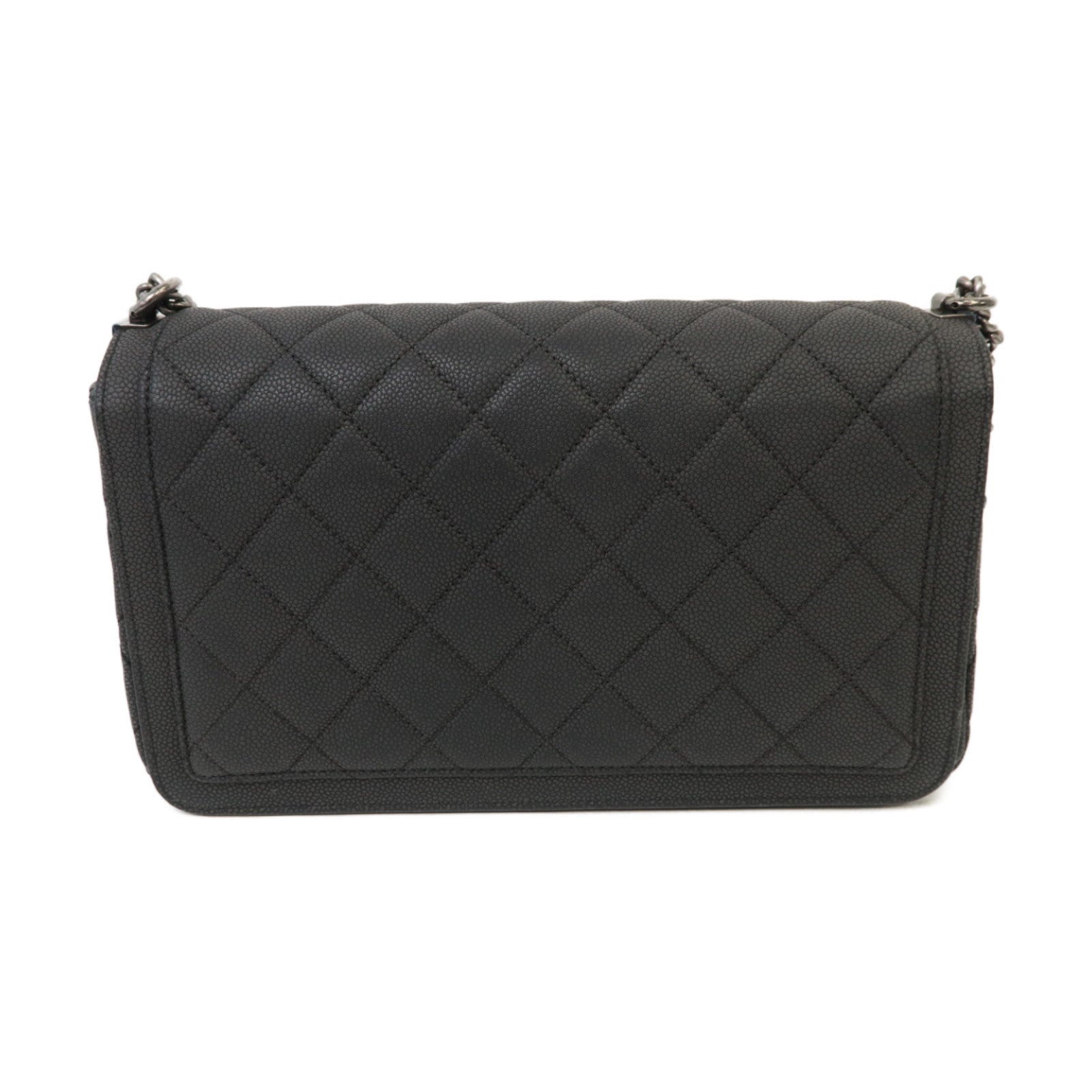 CHANEL 菱格Caviar皮革Chain Shoulder銀扣鏈帶肩背袋灰色