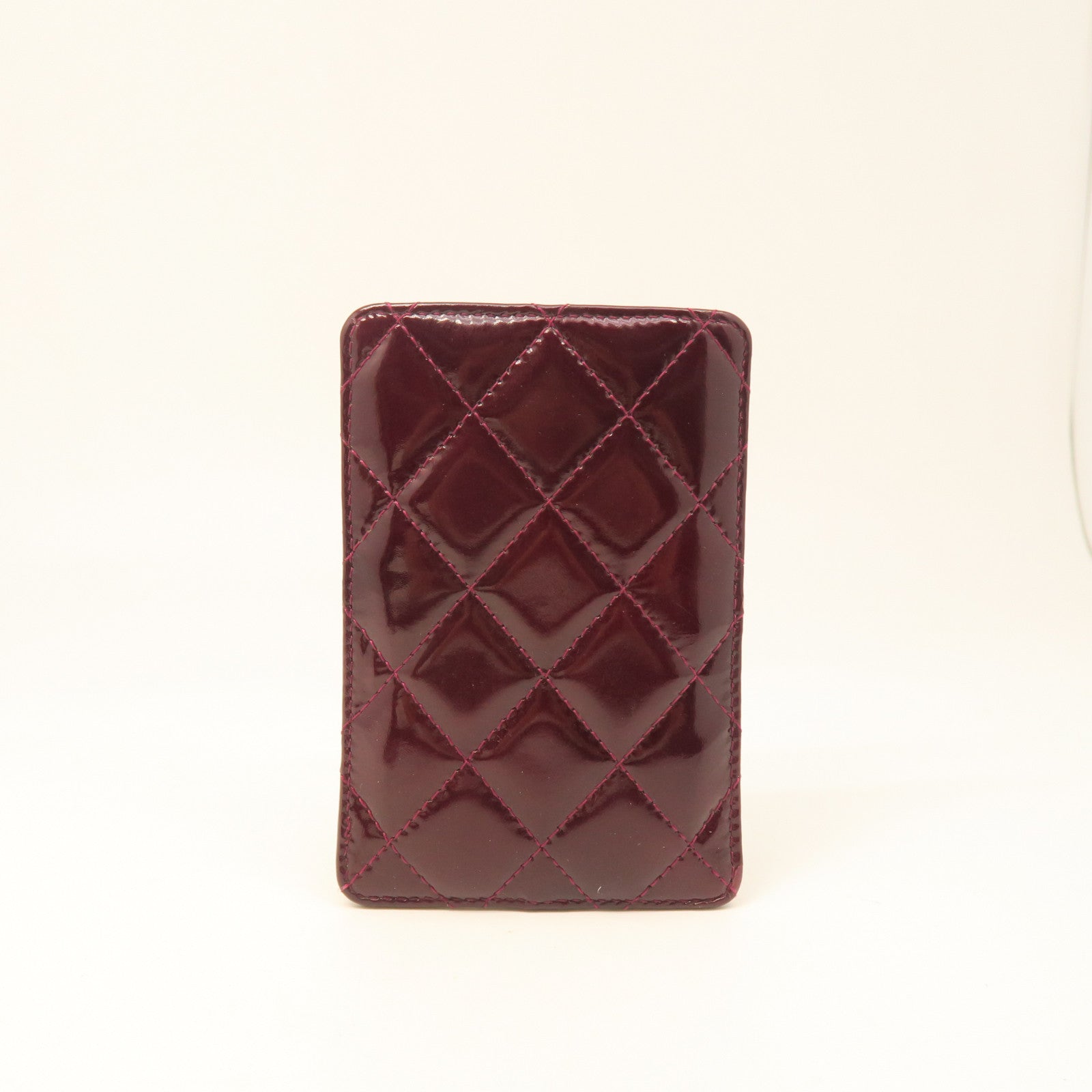 CHANEL rhombus patent leather Card Case card holder maroon