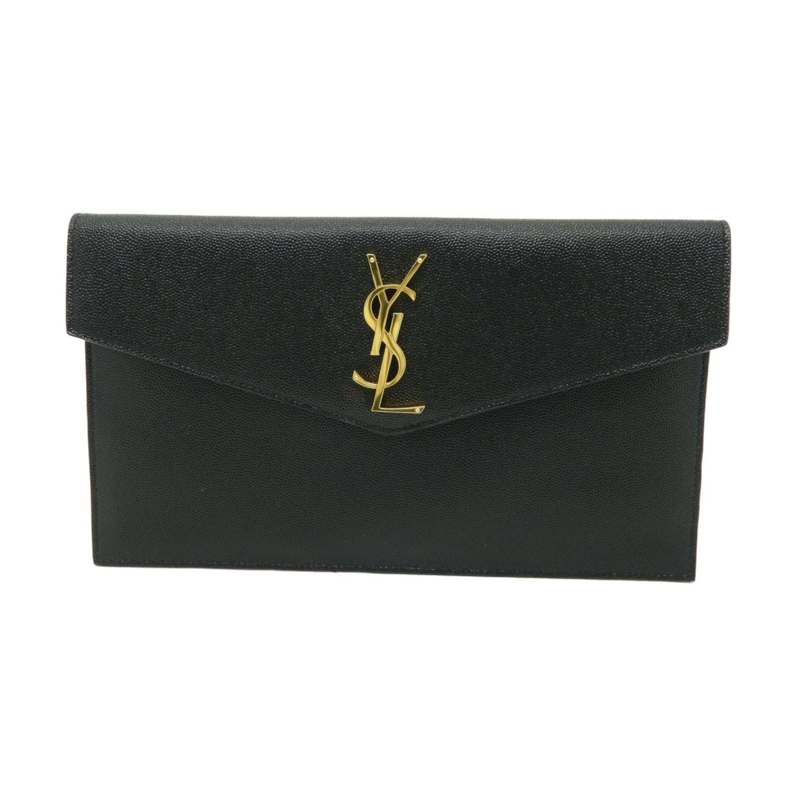 SAINT LAURENT 牛皮皮革Pouch金扣手拿包黑色
