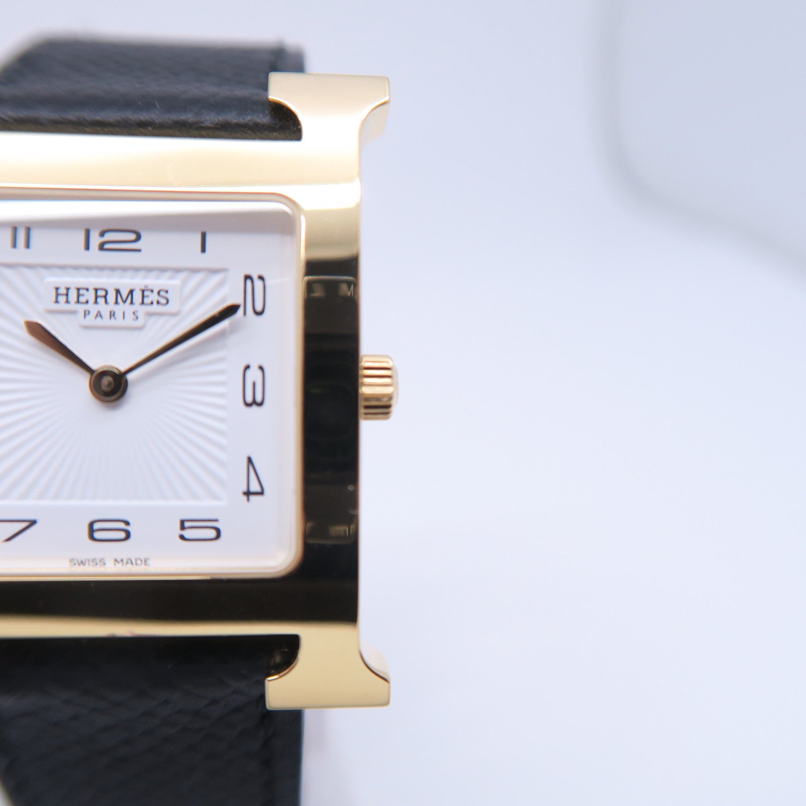 HERMES H watch皮革/不锈钢手表石英机芯白色