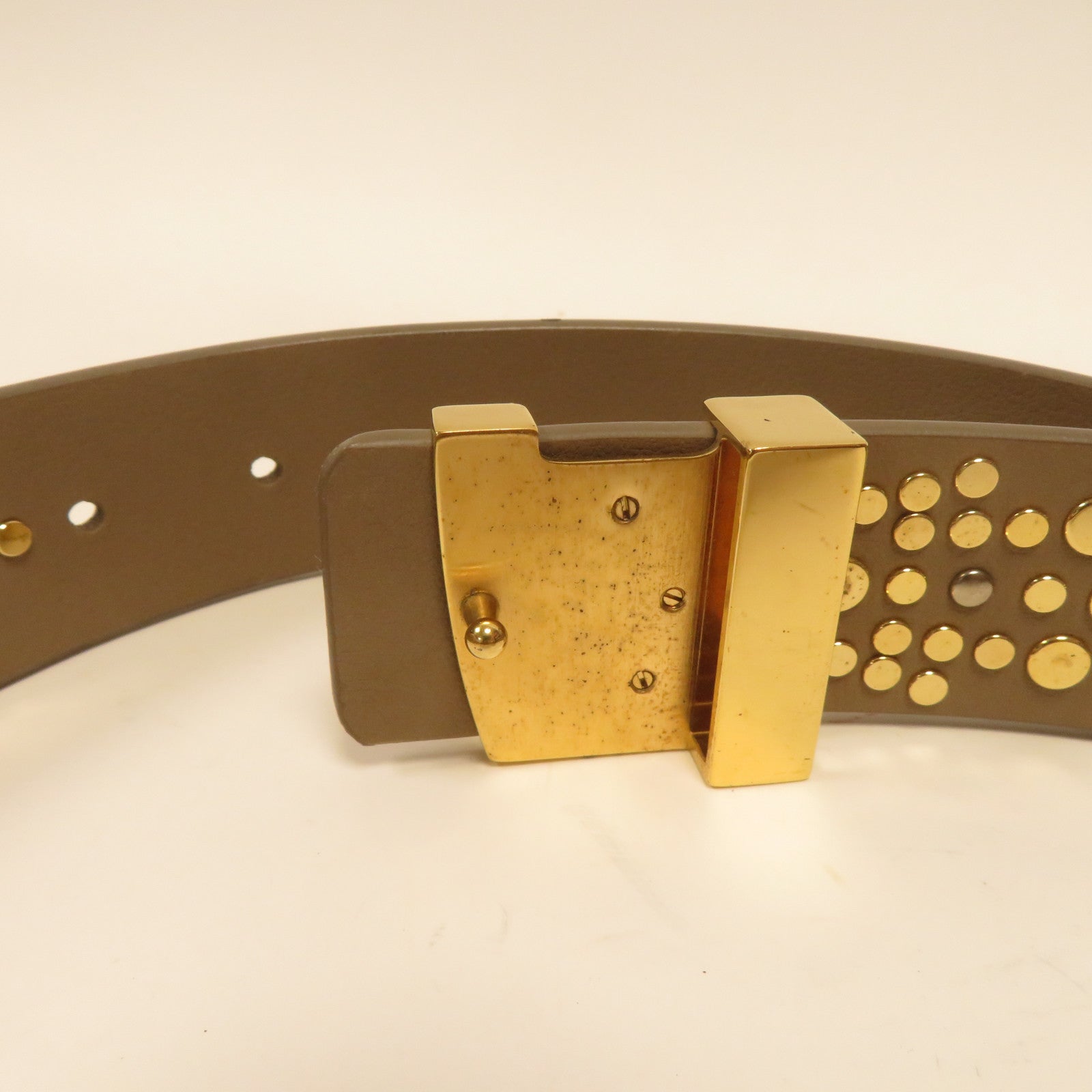 LOUIS VUITTON 牛皮皮革Ladies Belt金扣皮帶米色