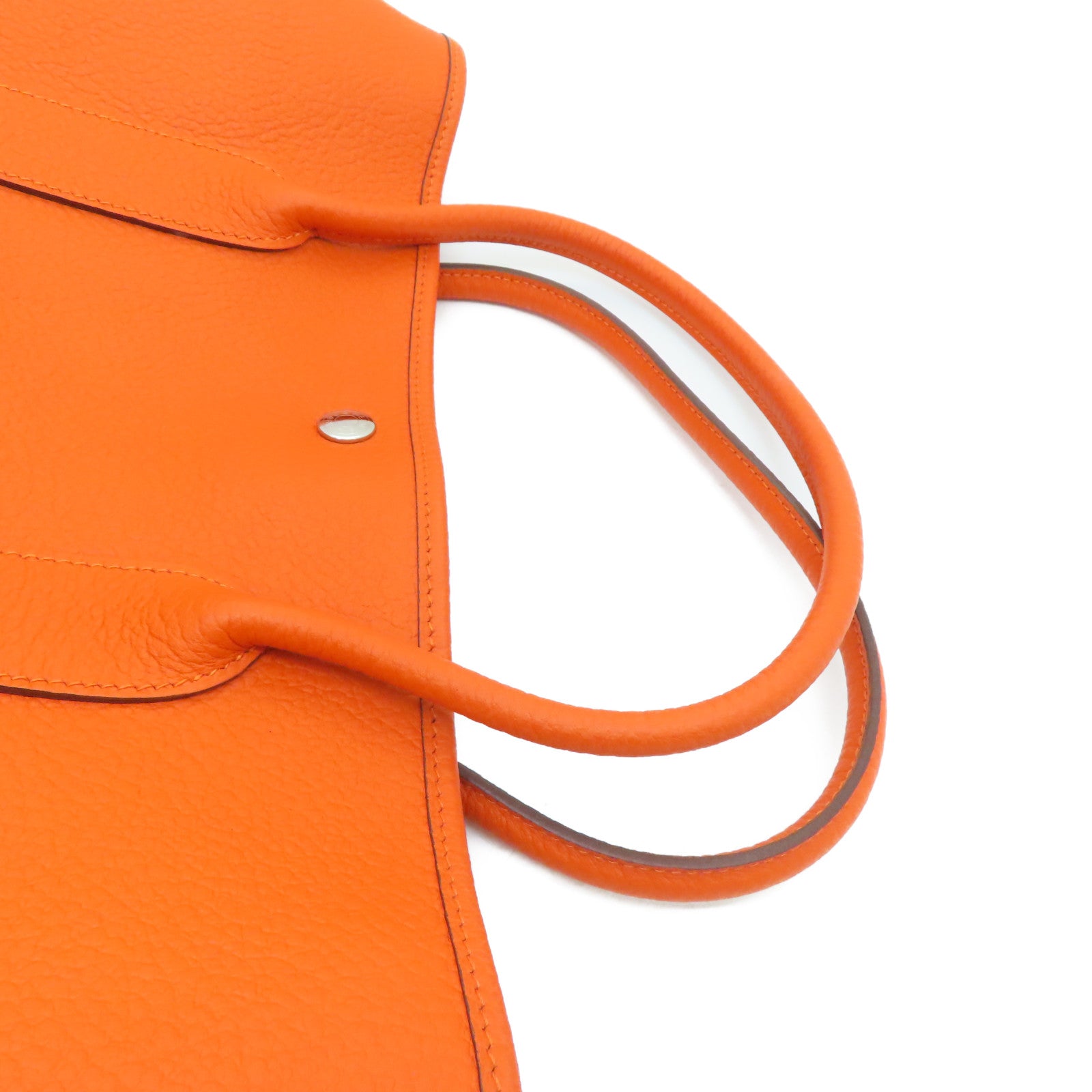 HERMES Clemence皮革GardenParty PM银扣手挽袋Feu橙色