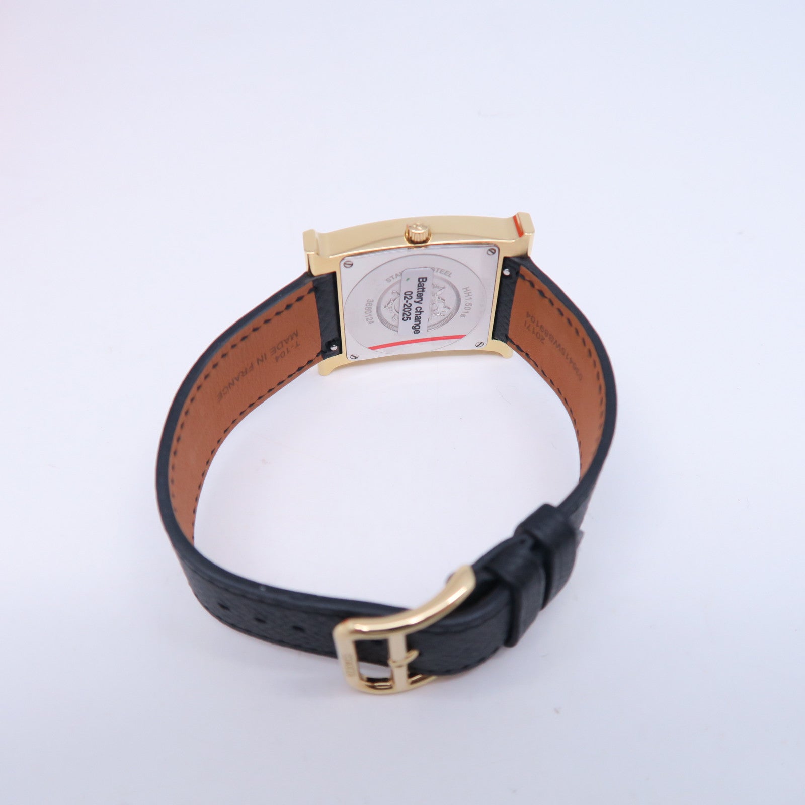 HERMES H watch皮革/不锈钢手表石英机芯白色