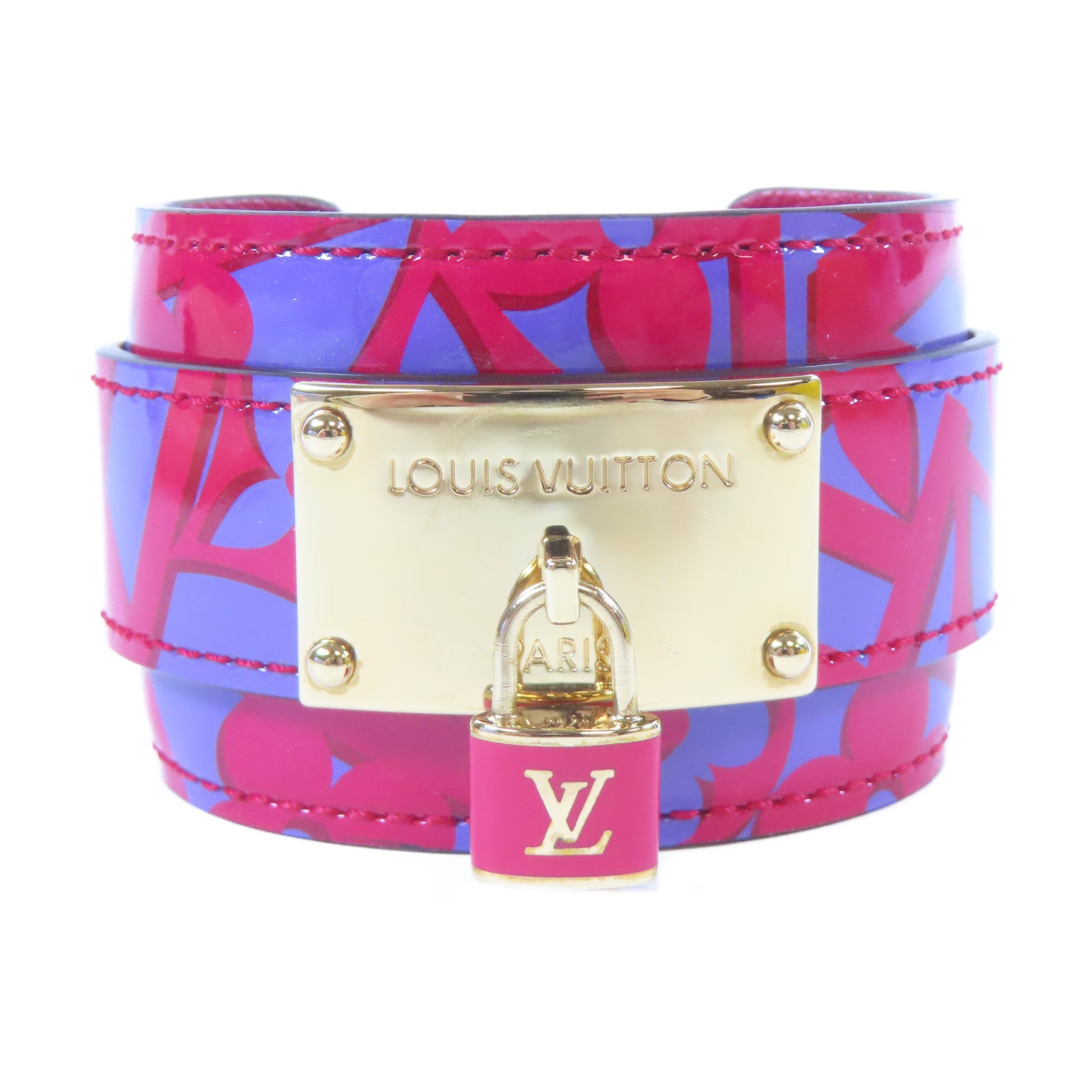 LOUIS VUITTON 漆皮皮革Bangle金扣手鐲桃紅色/紫色#16cm