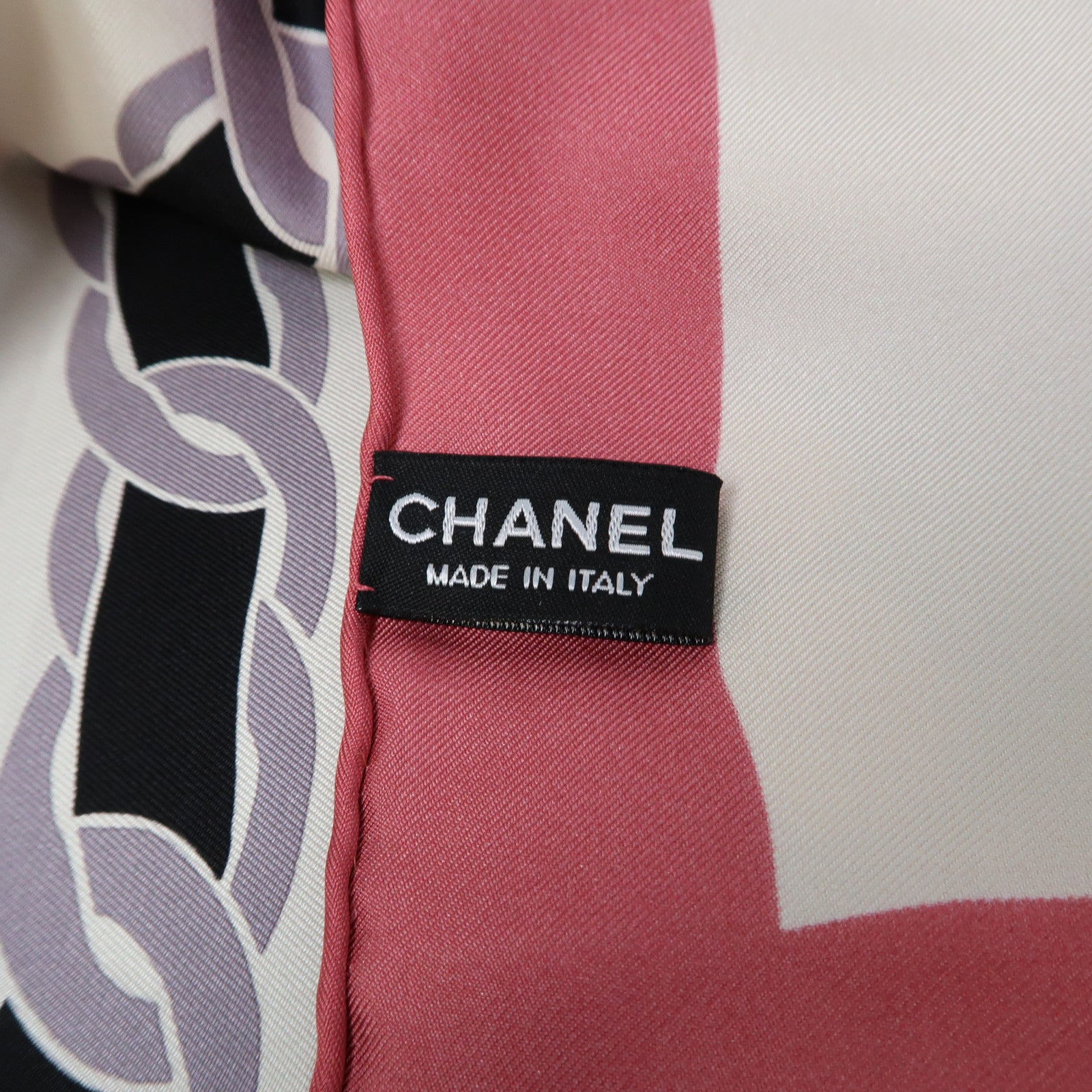 CHANEL 絲質Scarf 90x90cm絲巾粉紅色/白色/黑色